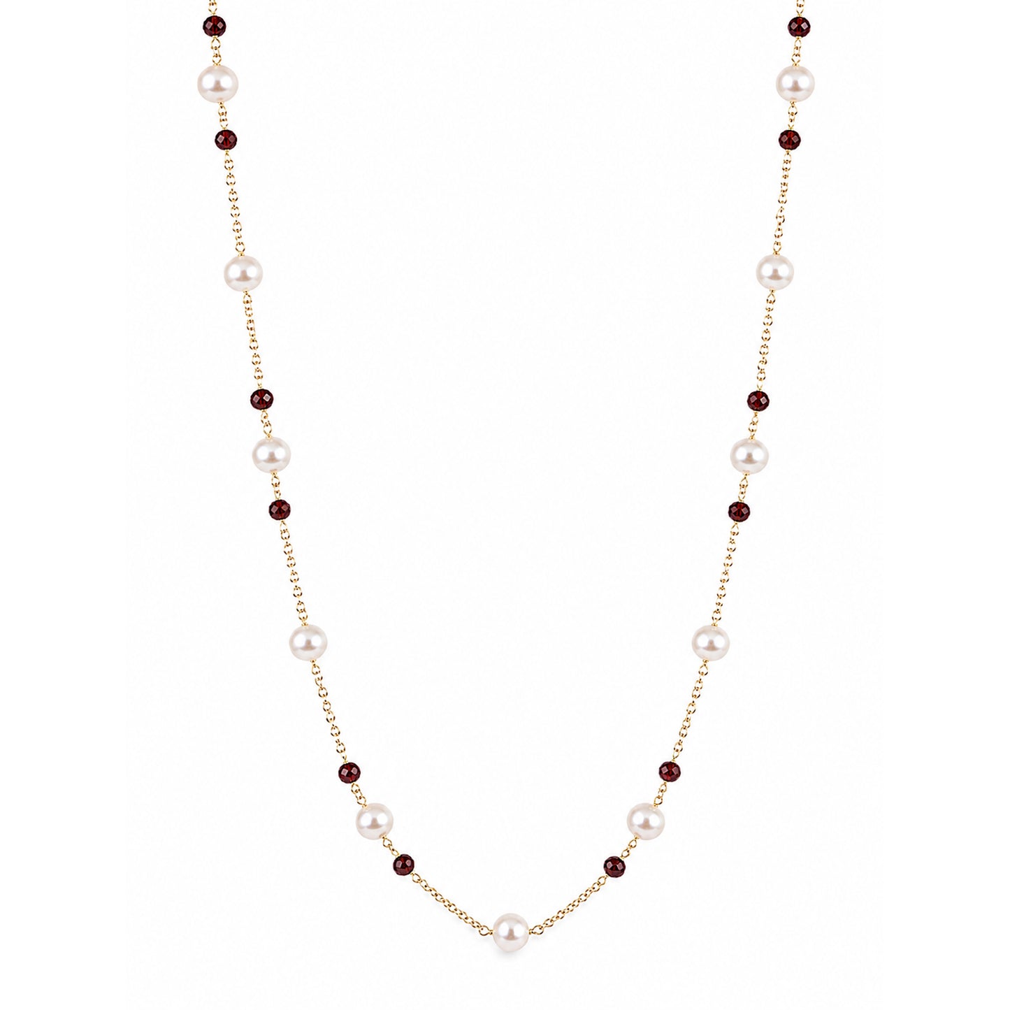 14k White Pearl & Faceted Gemstones Station Necklace