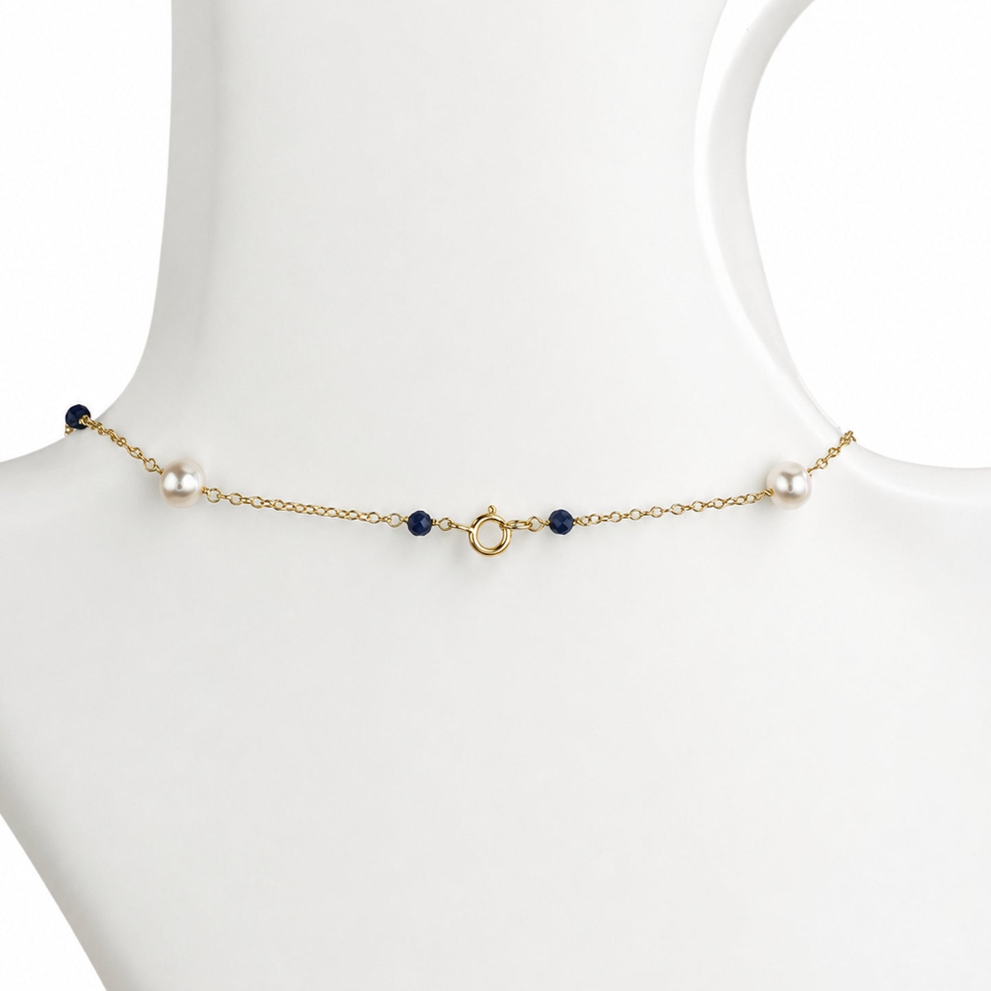 14k White Pearl & Gemstones Station Necklace