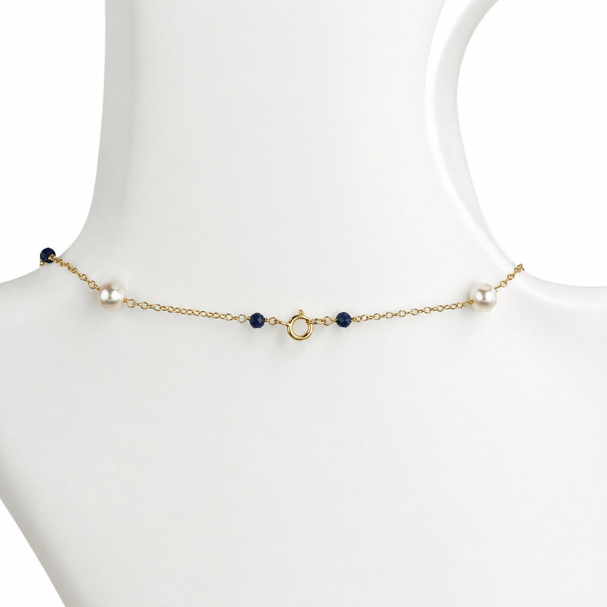 14k White Pearl & Gemstones Station Necklace