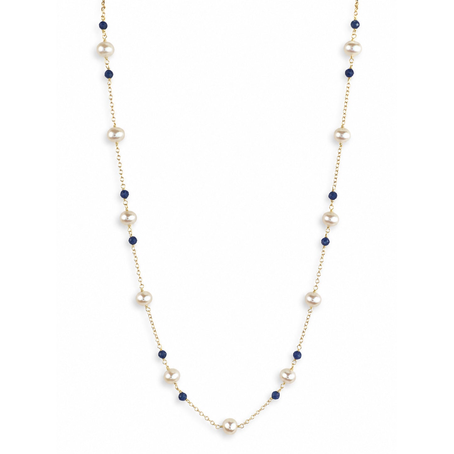 14k White Pearl & Faceted Gemstones Station Necklace