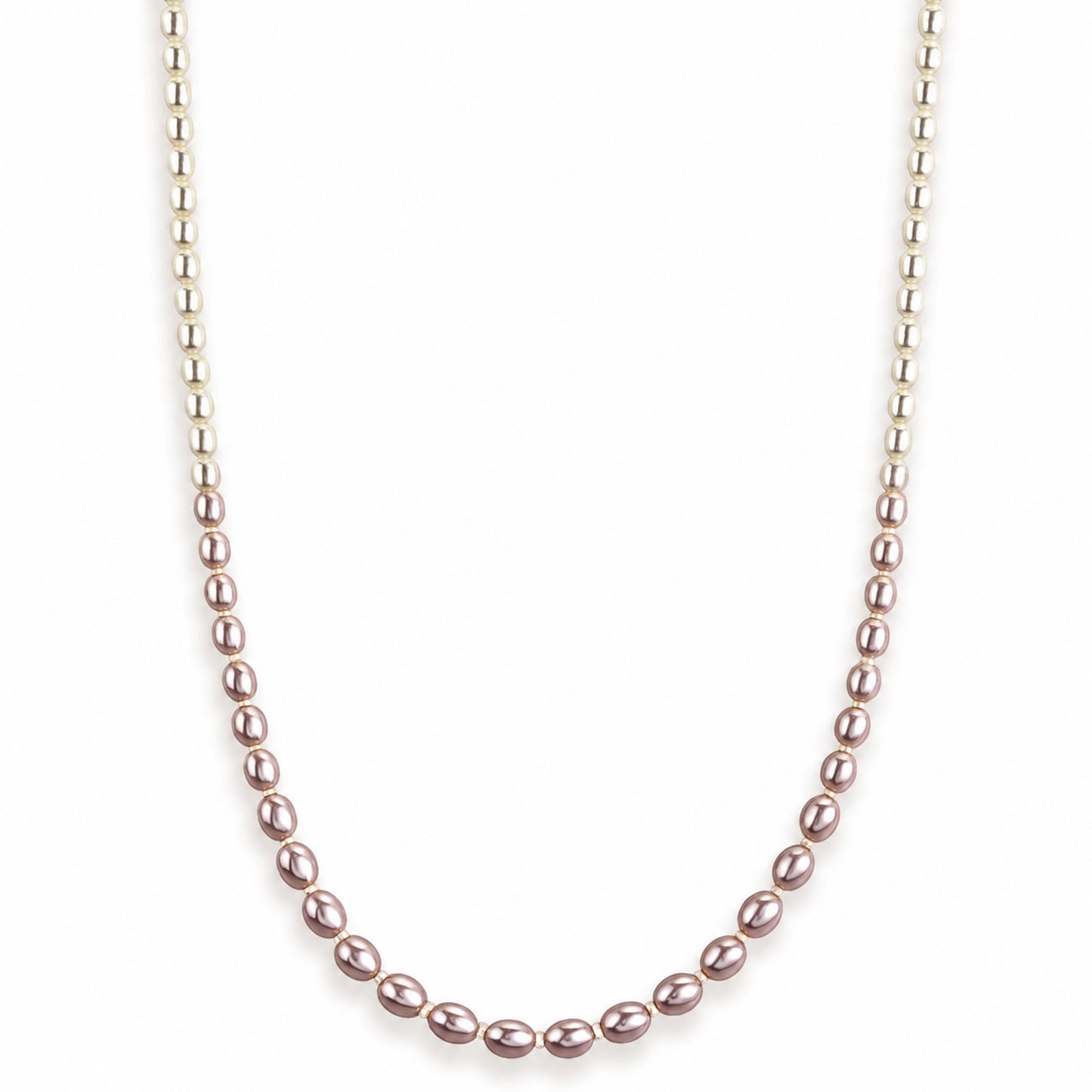 14k White & Natural Pink Pearl Graduated Rice Shape Necklace