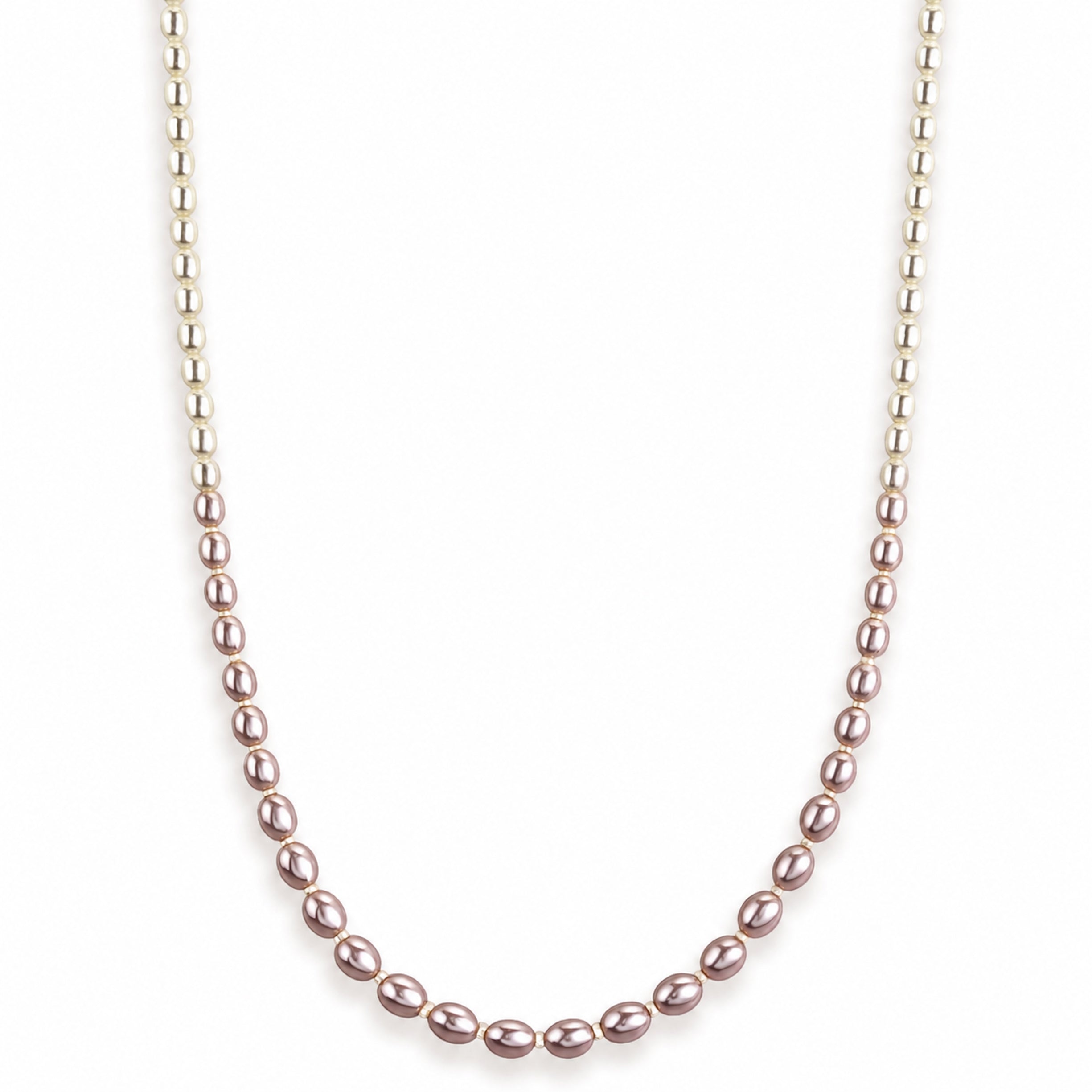 14k White & Natural Pink Pearl Graduated Rice Shape Necklace