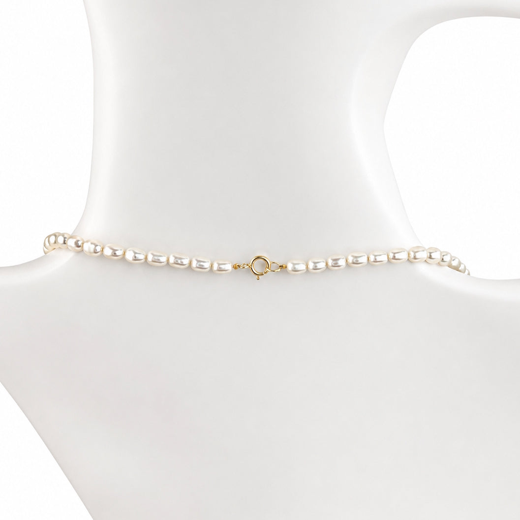 14k White & Natural Pink Pearl Graduated Rice Shape Necklace