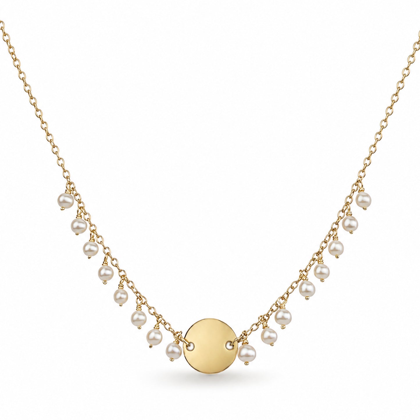 14k Black Spinel or White Pearl Coin Center Cluster Necklace