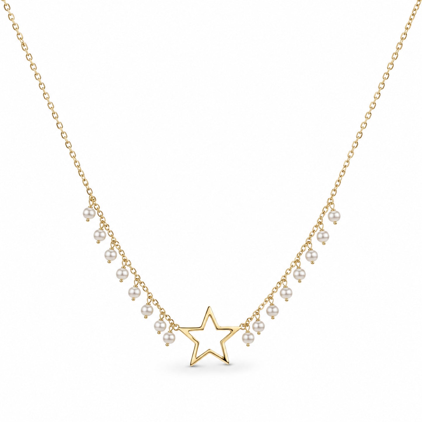 14k Lapis or White Pearl Gold Open Star Center Cluster Necklace