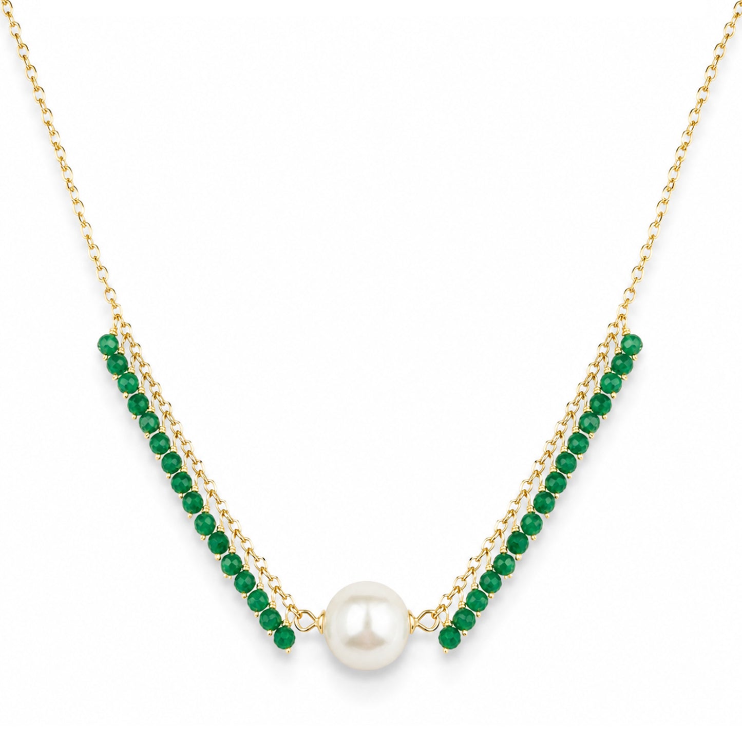 14k White Pearl Center & Dyed Emerald, Ruby or Sapphire Cluster Necklace