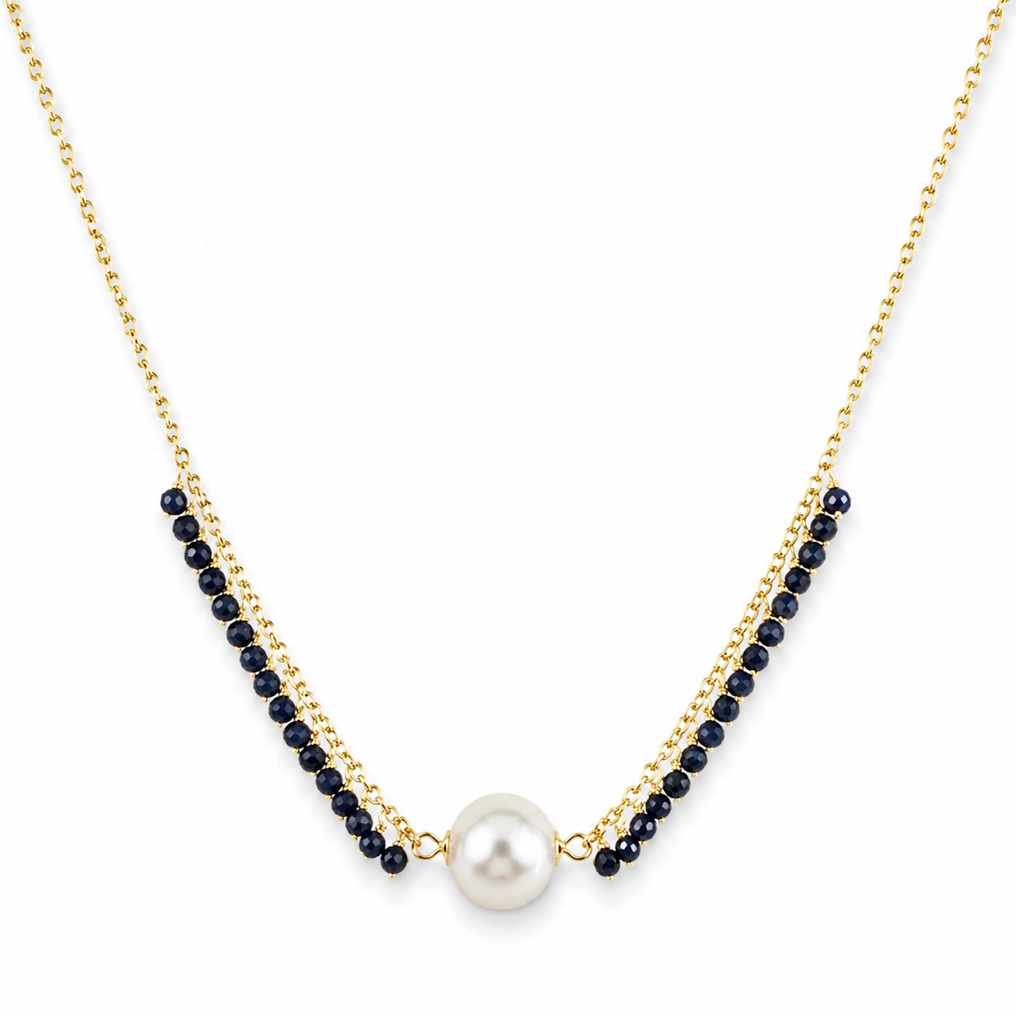 14k White Pearl Center & Dyed Emerald, Ruby or Sapphire Cluster Necklace