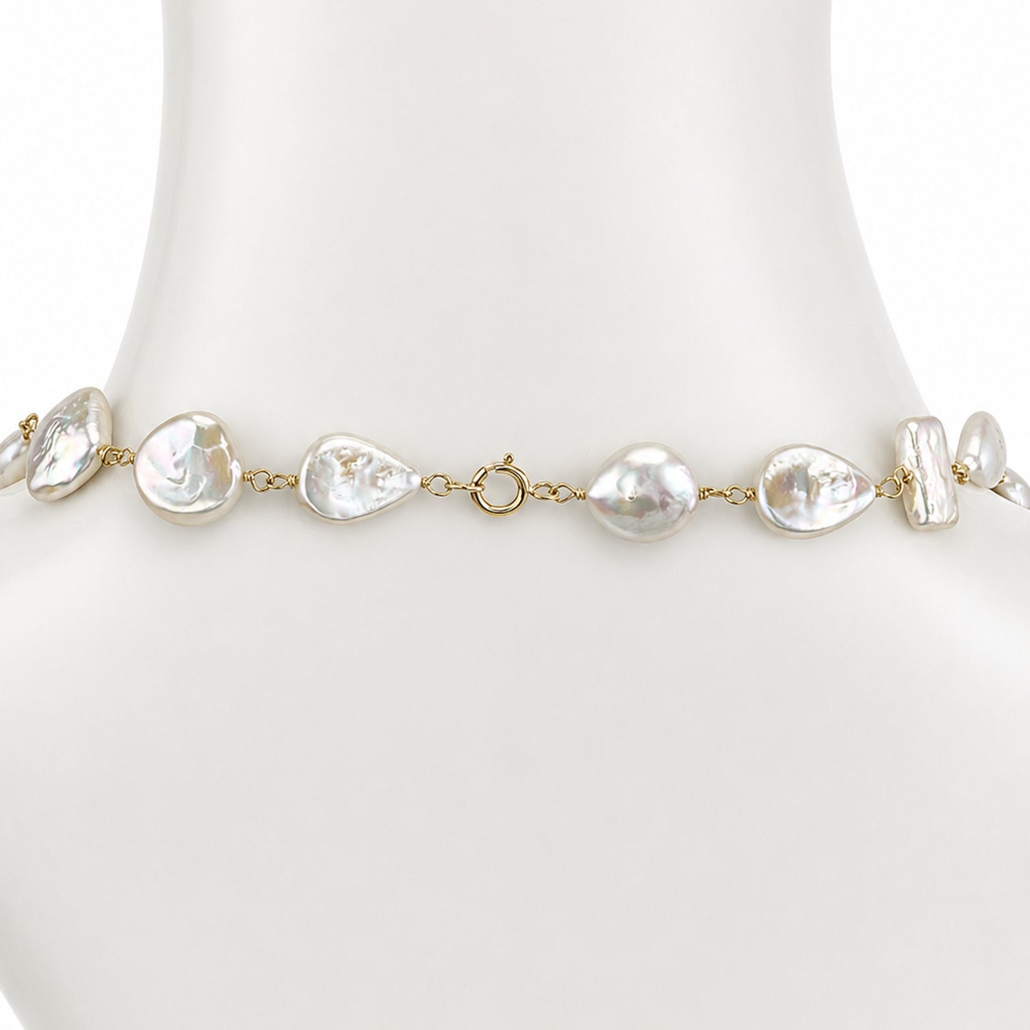 14k White Pearl Mixed Shape Link Necklace