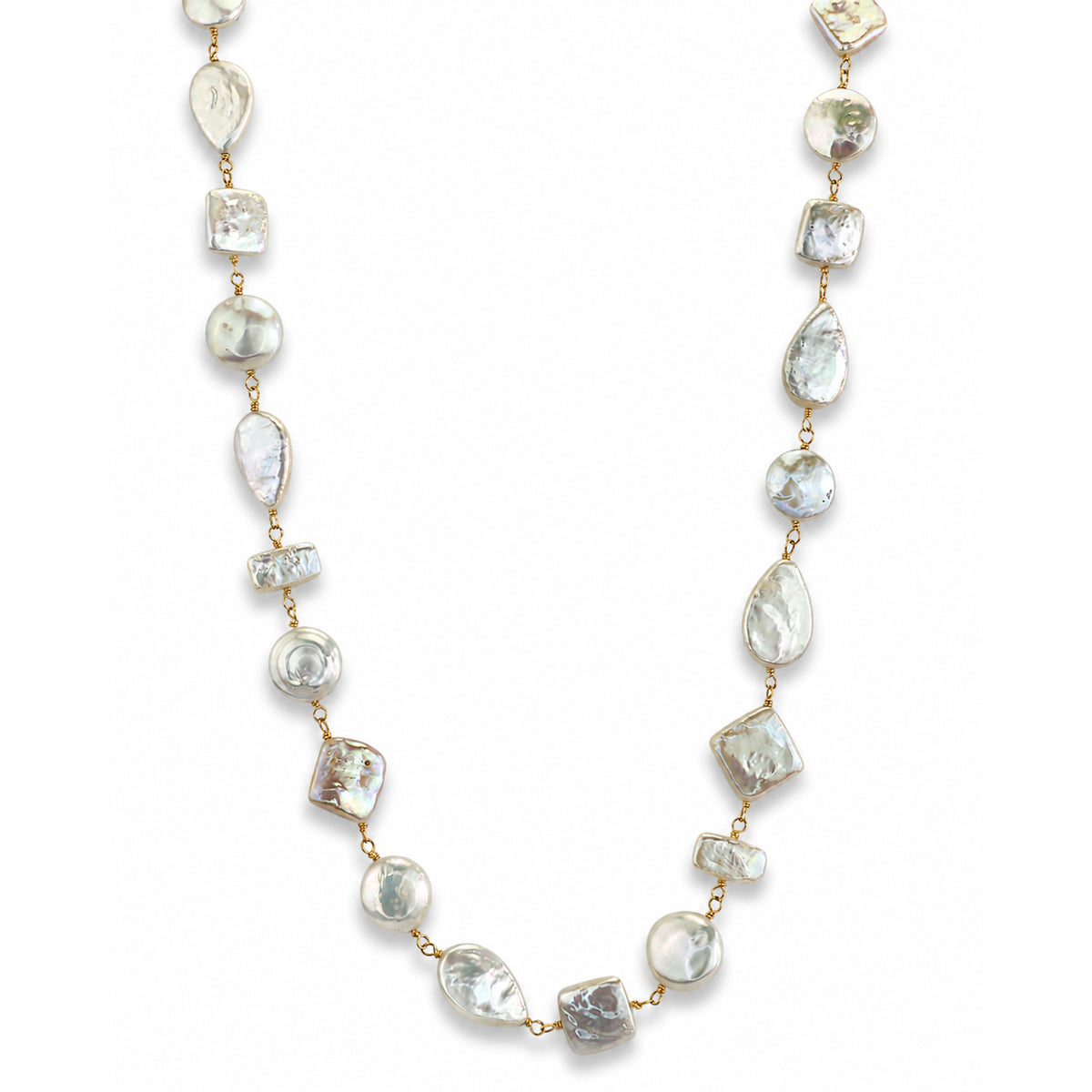 14k White Pearl Mixed Shape Necklace