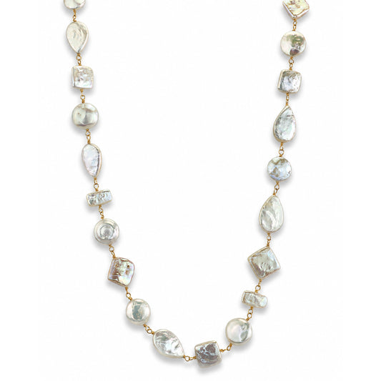14k White Pearl Mixed Shape Necklace
