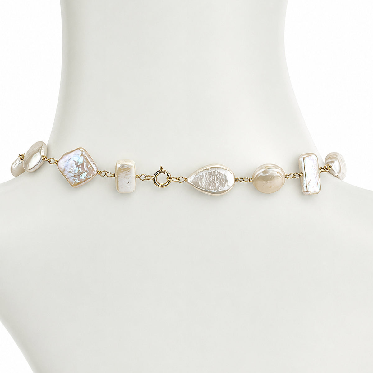14k White Pearl Mixed Shape Necklace