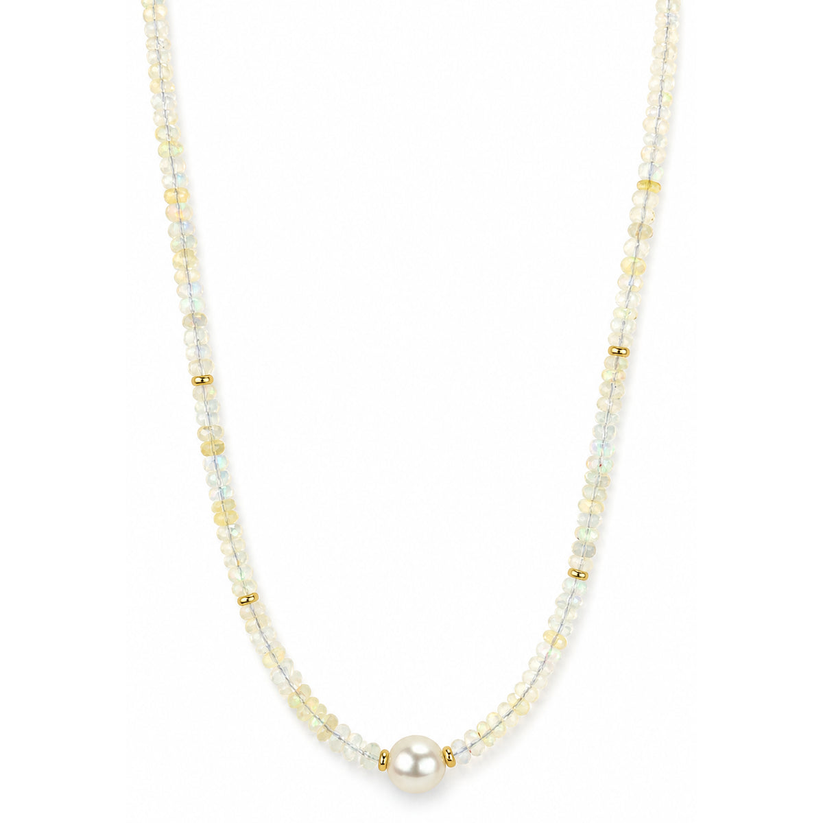 14k Gemstones Gold Roundel and Freshwater Pearl Center Necklace