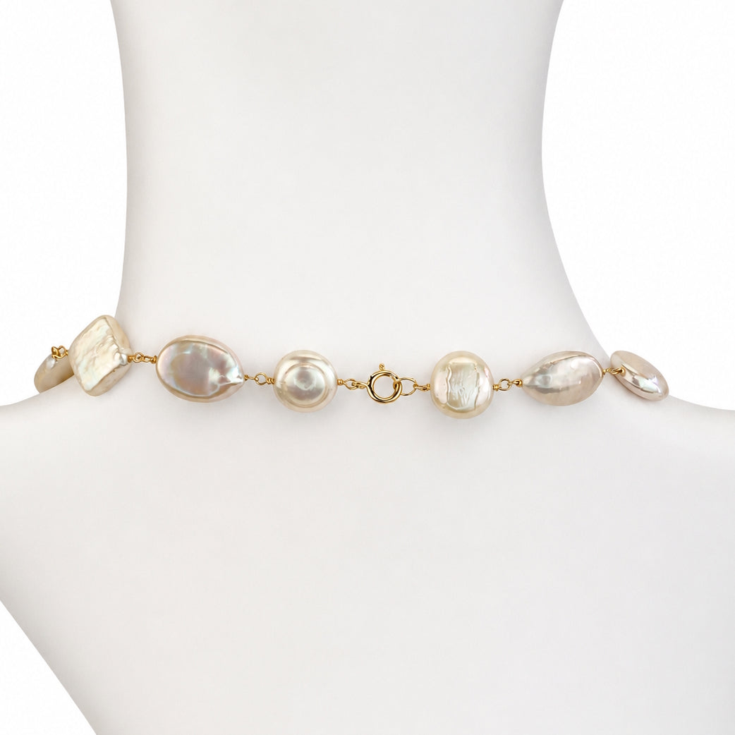14k White Pearl Mixed Shape Link Necklace