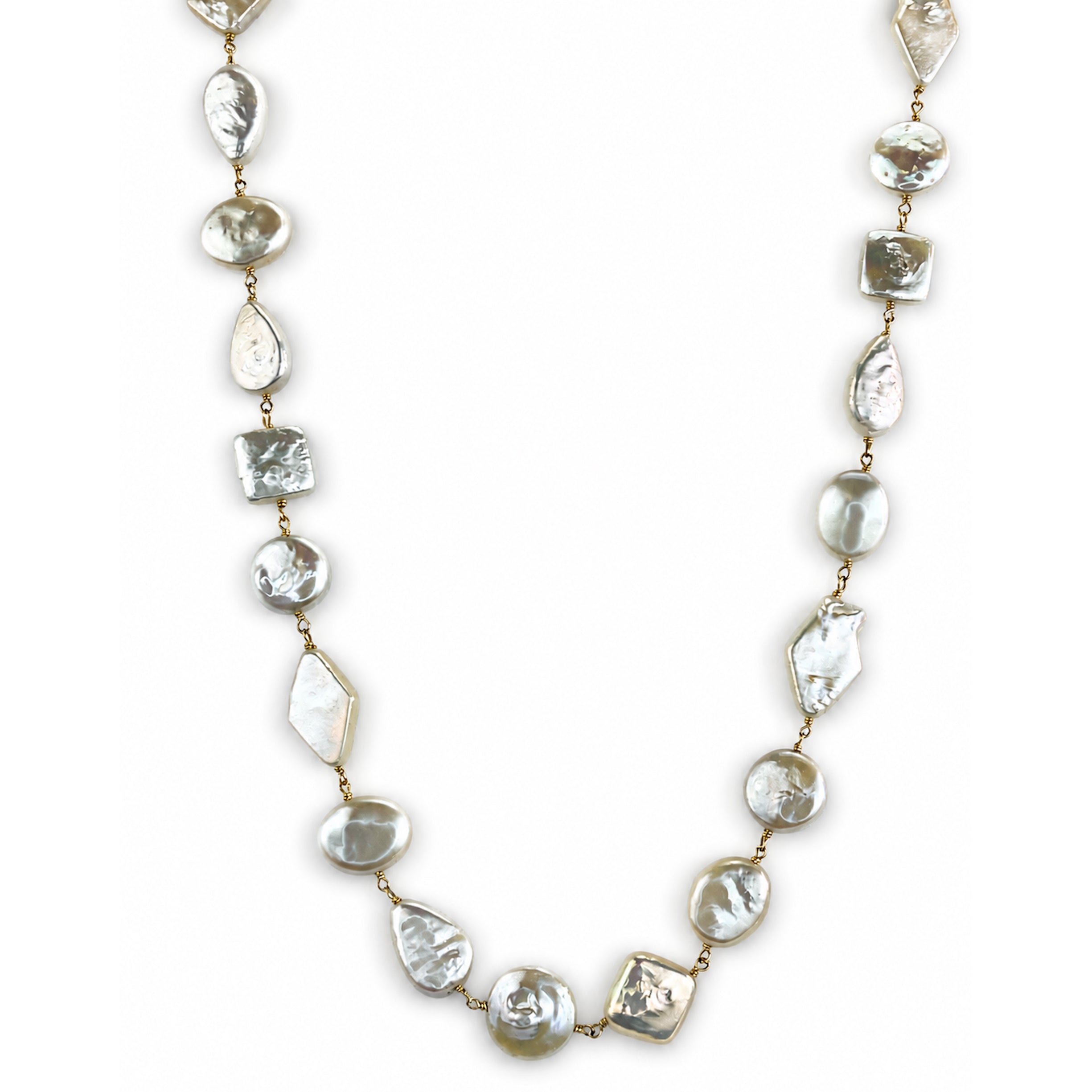 14k White Pearl Mixed Shape Link Necklace