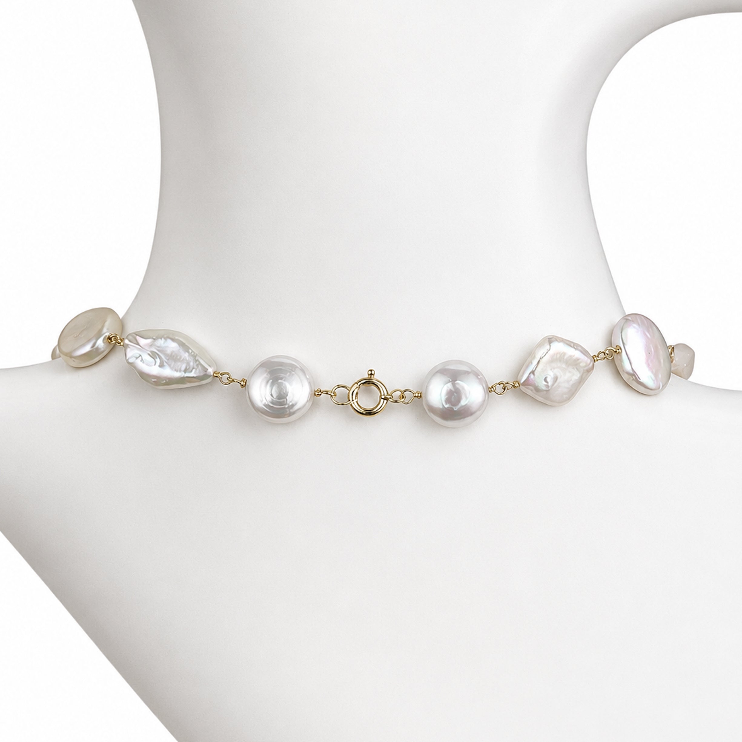 14k White Pearl Mixed Shape Link Necklace