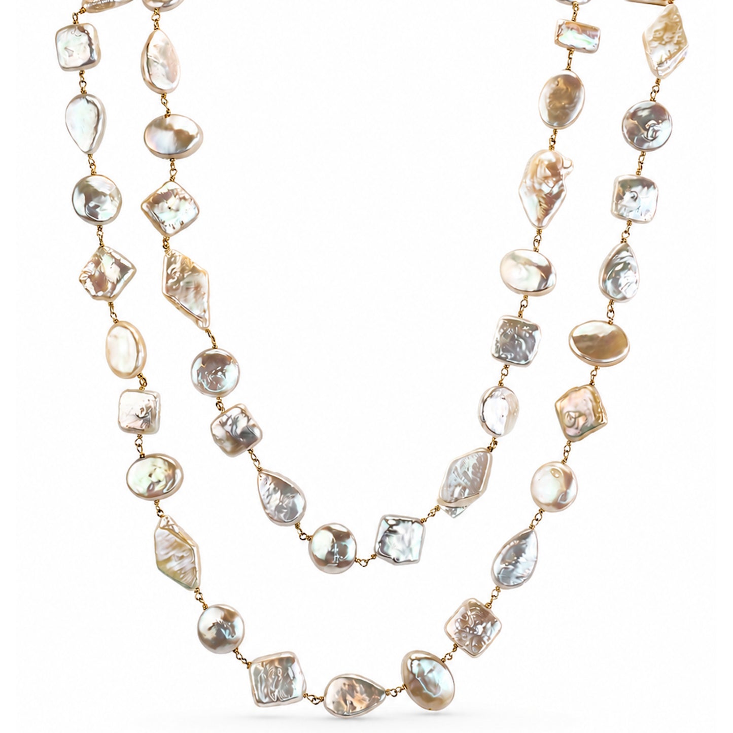 14k White Pearl Mixed Shape Link Necklace