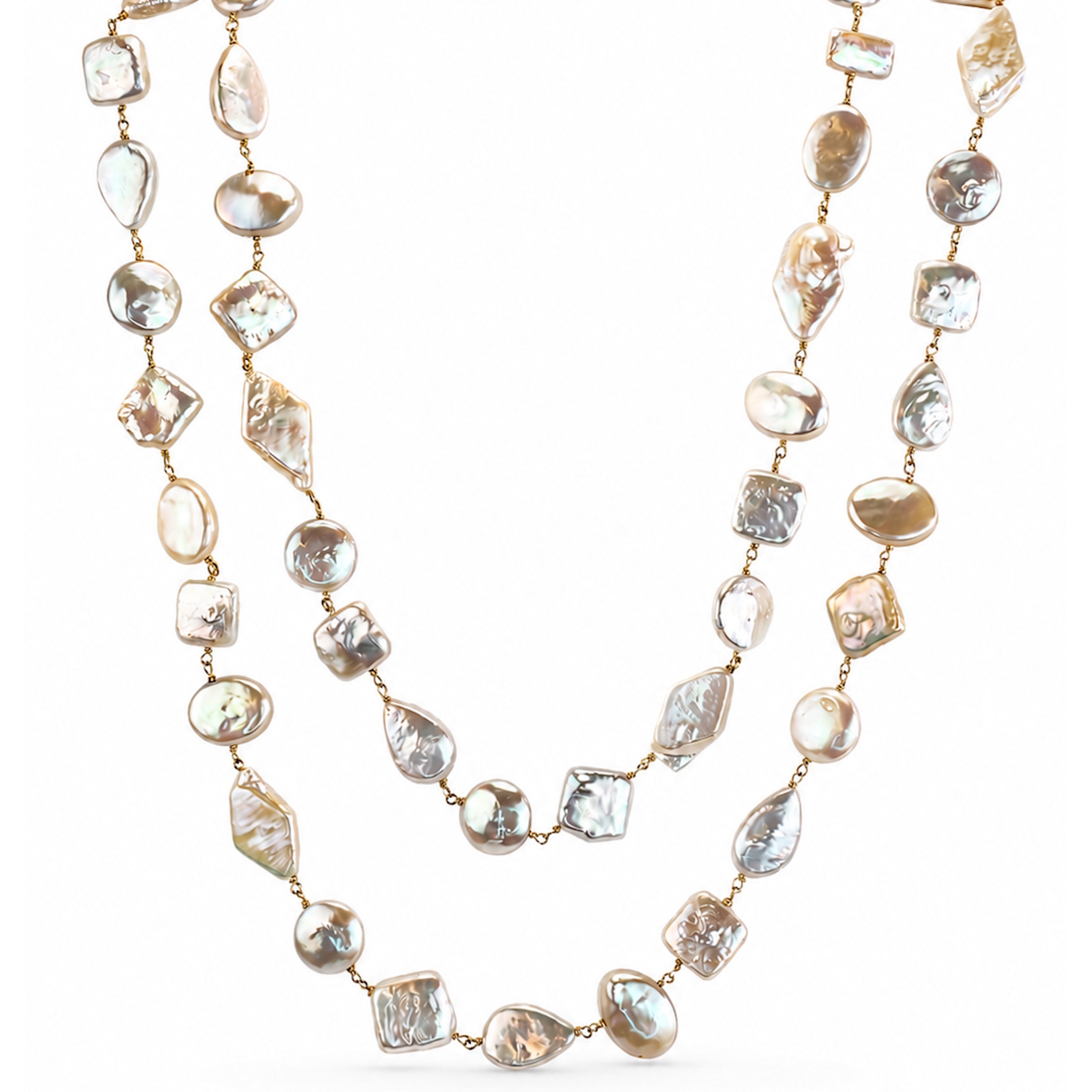 14k White Pearl Mixed Shape Link Necklace