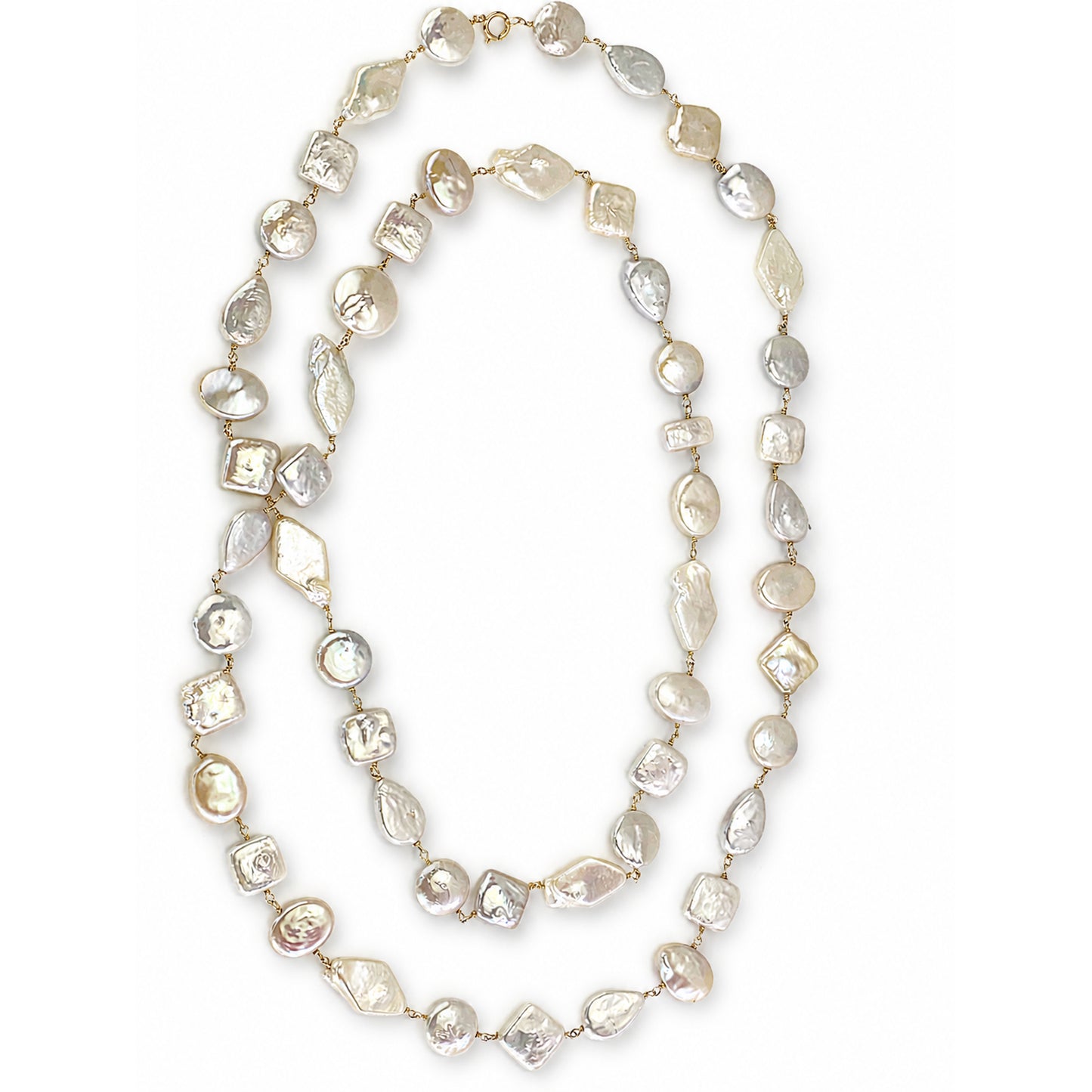 14k White Pearl Mixed Shape Link Necklace