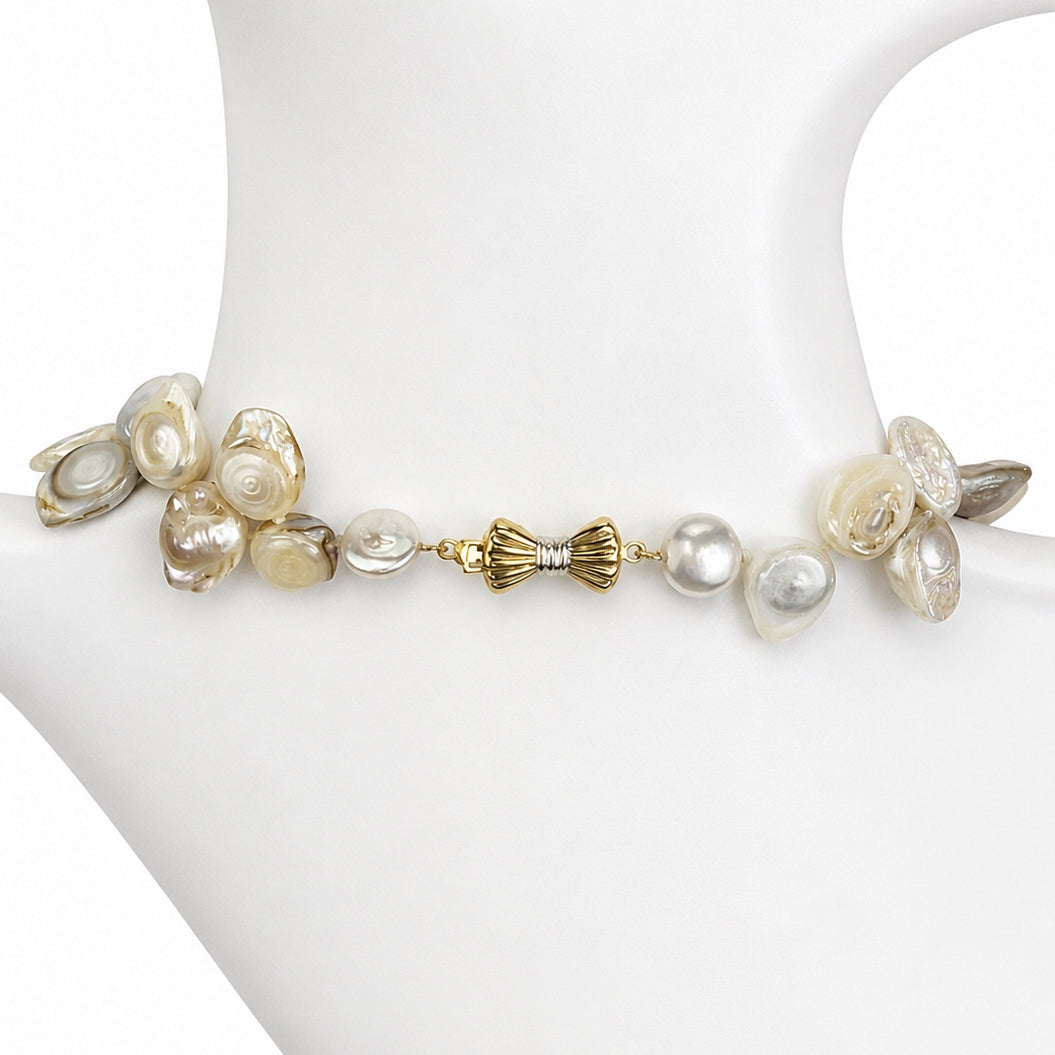 14k Natural Shell Blister Pearl Necklace