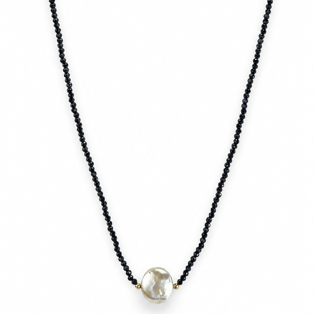 14k Gemstones & Pearl Coin Center Necklace