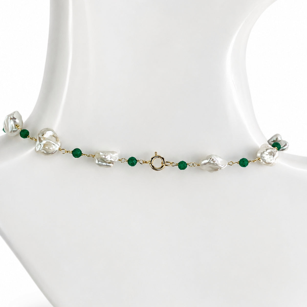 14k White Keshi Nugget Dyed Emerald or Dyed Ruby 1x1 Link Necklace