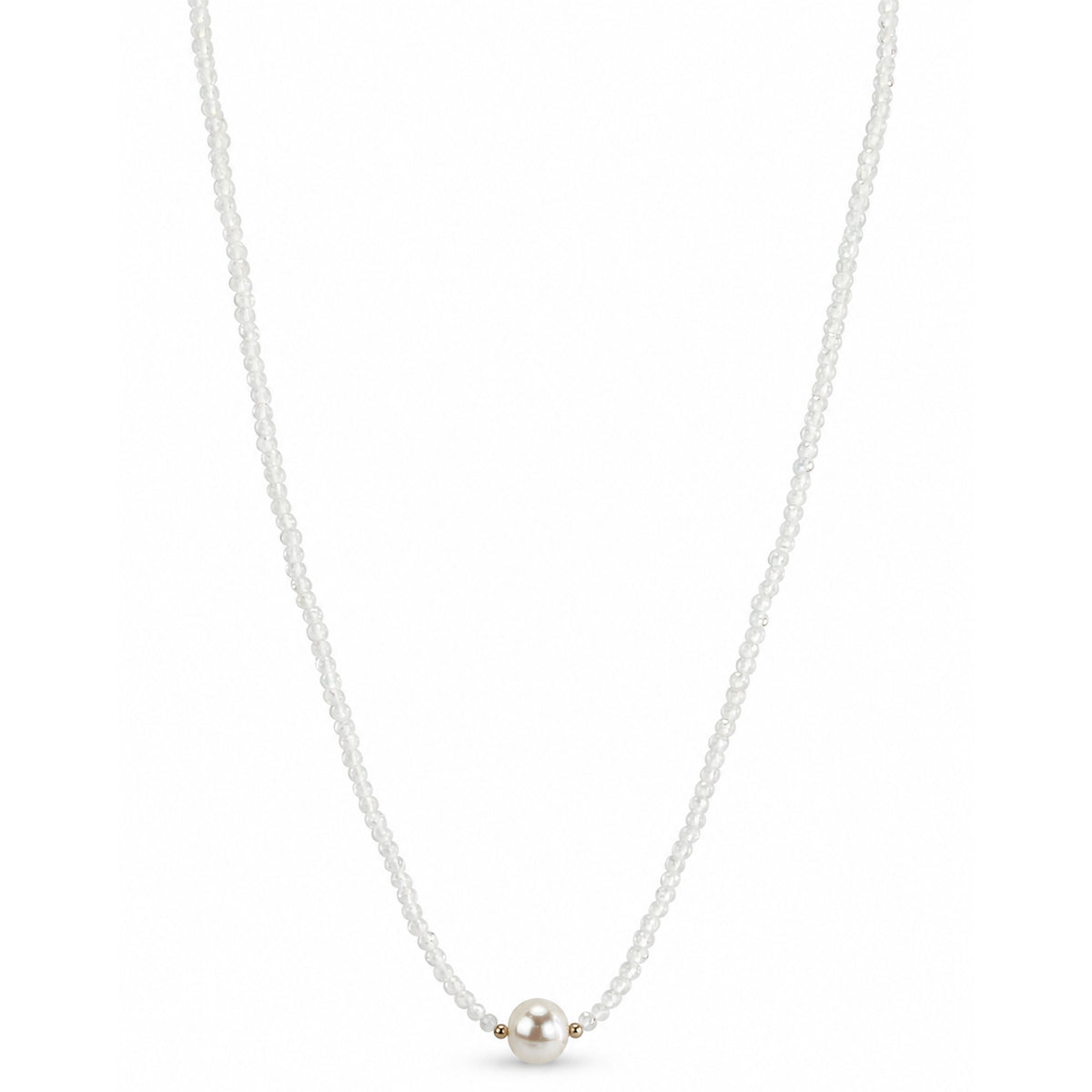 14k White Topaz & White Pearl Center Necklace