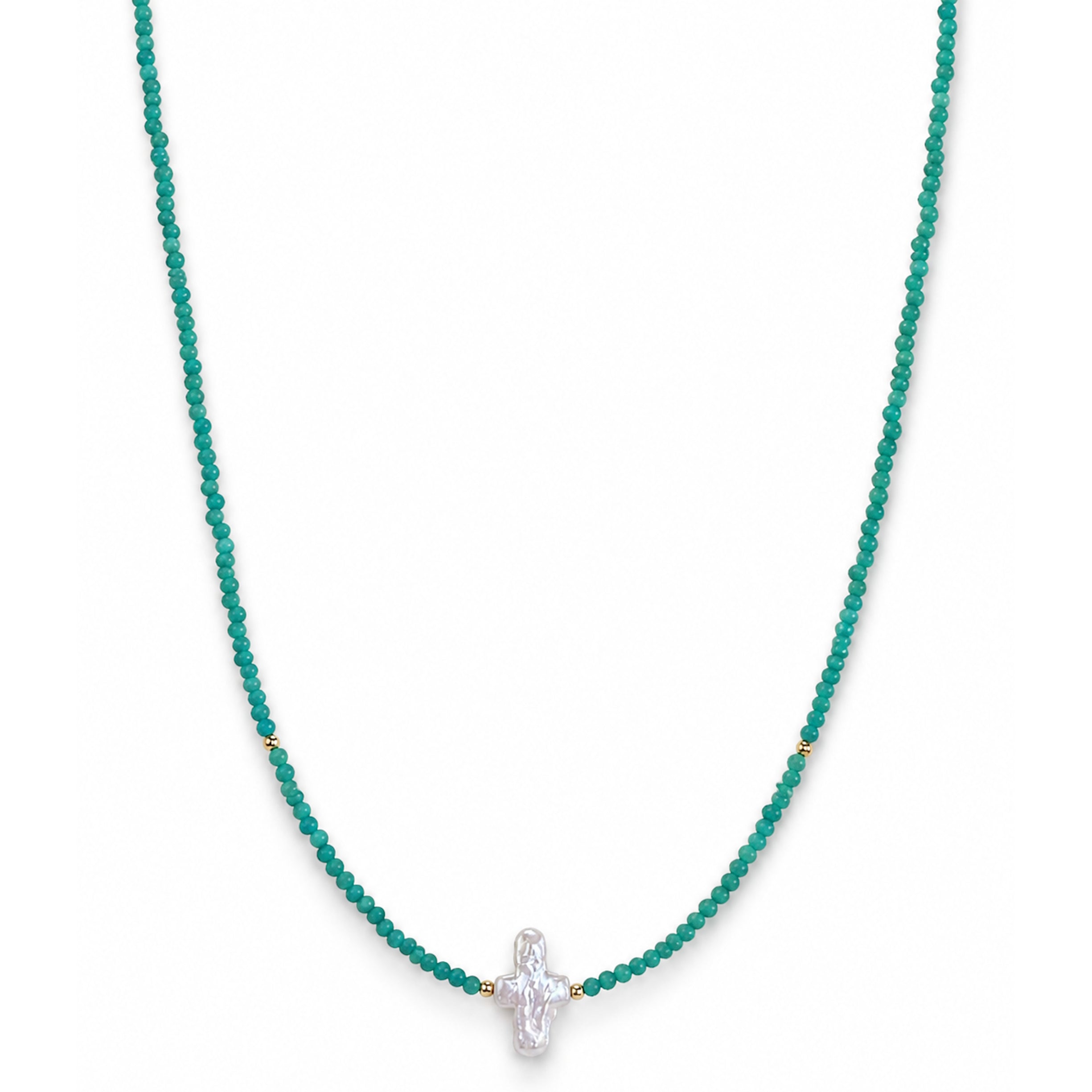 14k Turquoise Pearl Cross Center Necklace