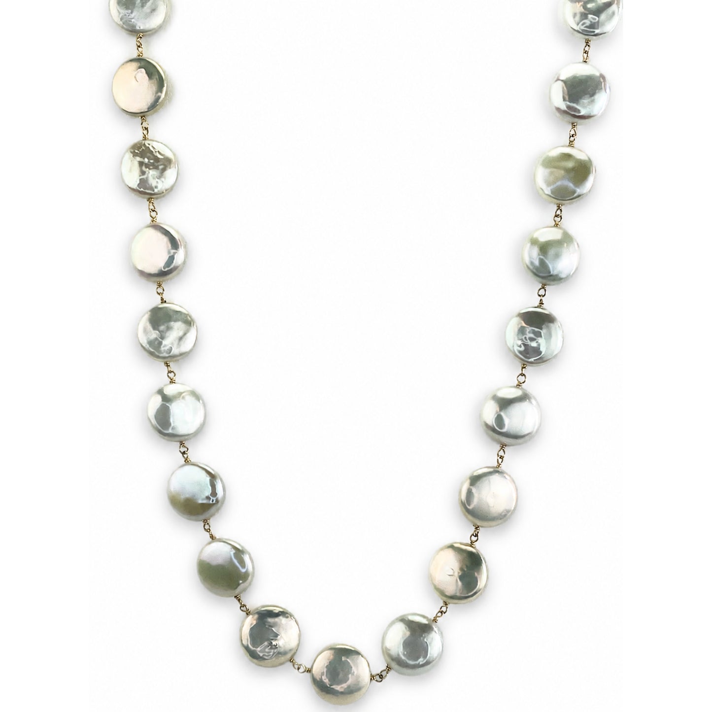 14k White Coin Pearl Link Necklace