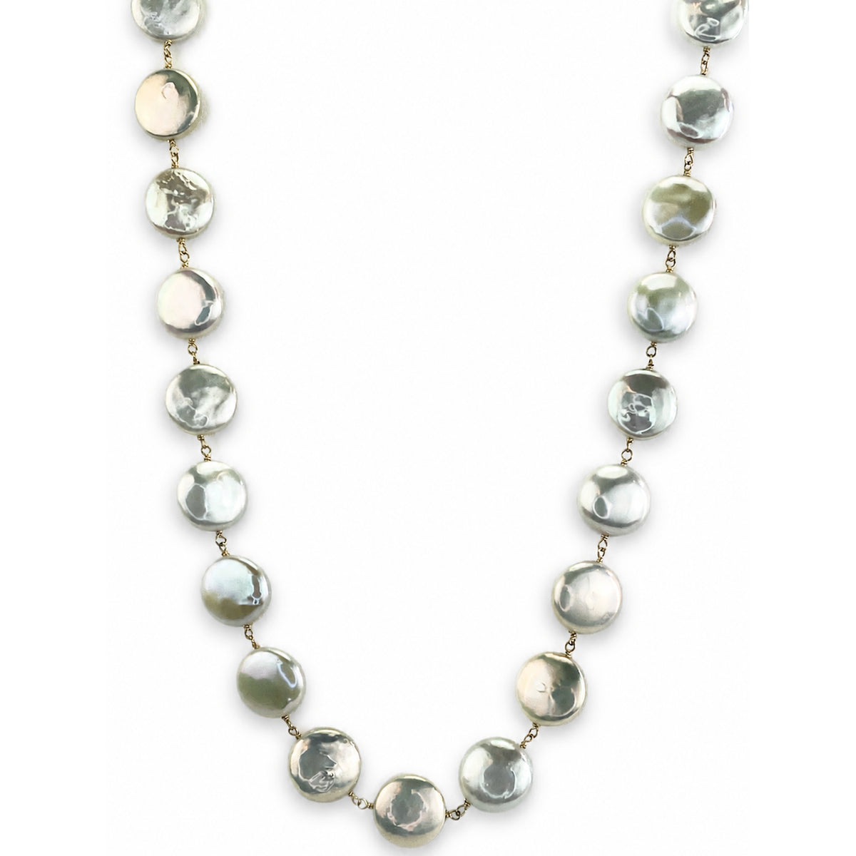 14k White Coin Pearl Link Necklace