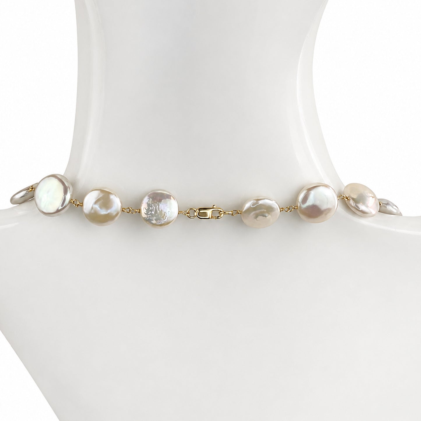 14k White Coin Pearl Link Necklace