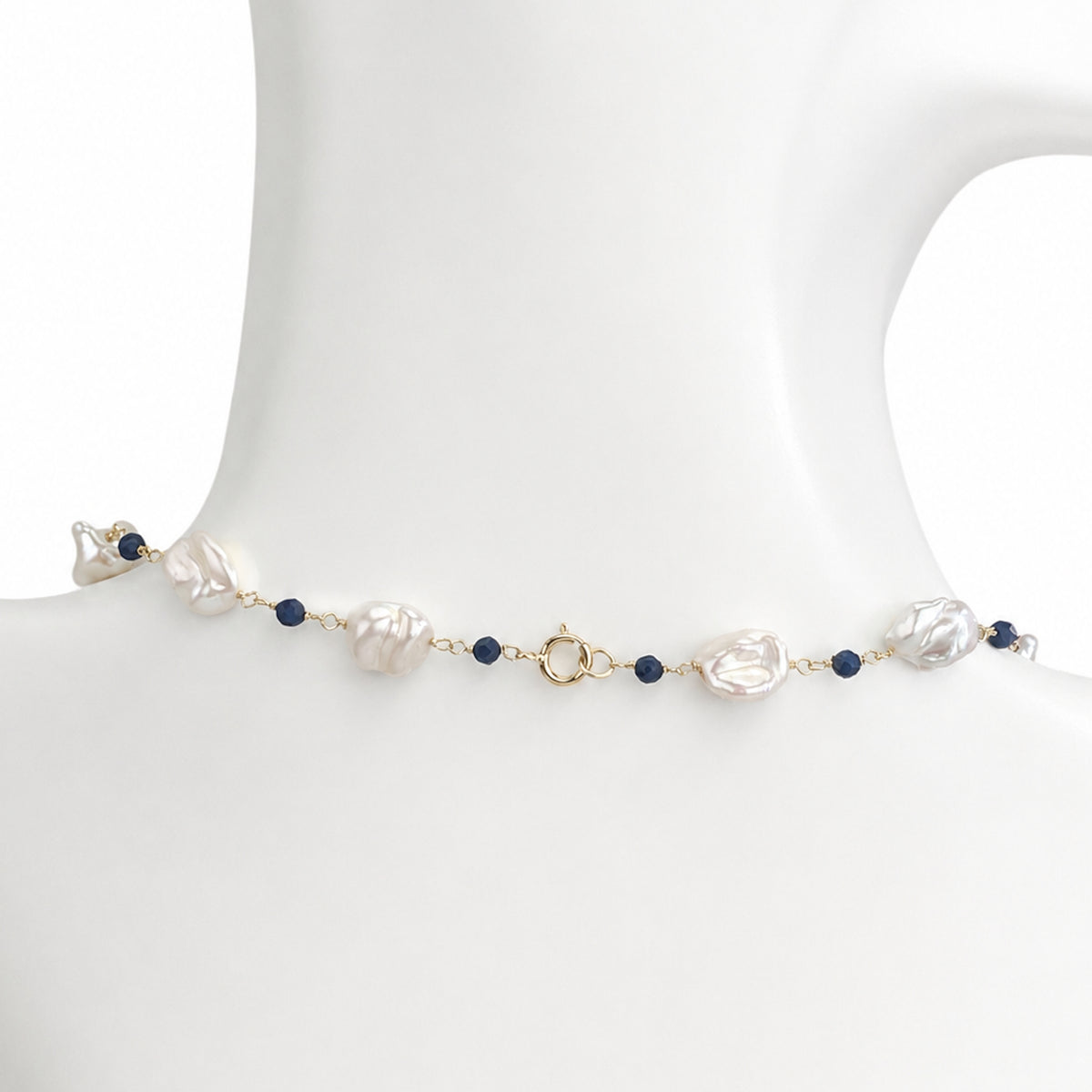 14k White Keshi Nugget Dyed Emerald/Dyed Ruby or Dyed Sapphire 1x1 Link Necklace
