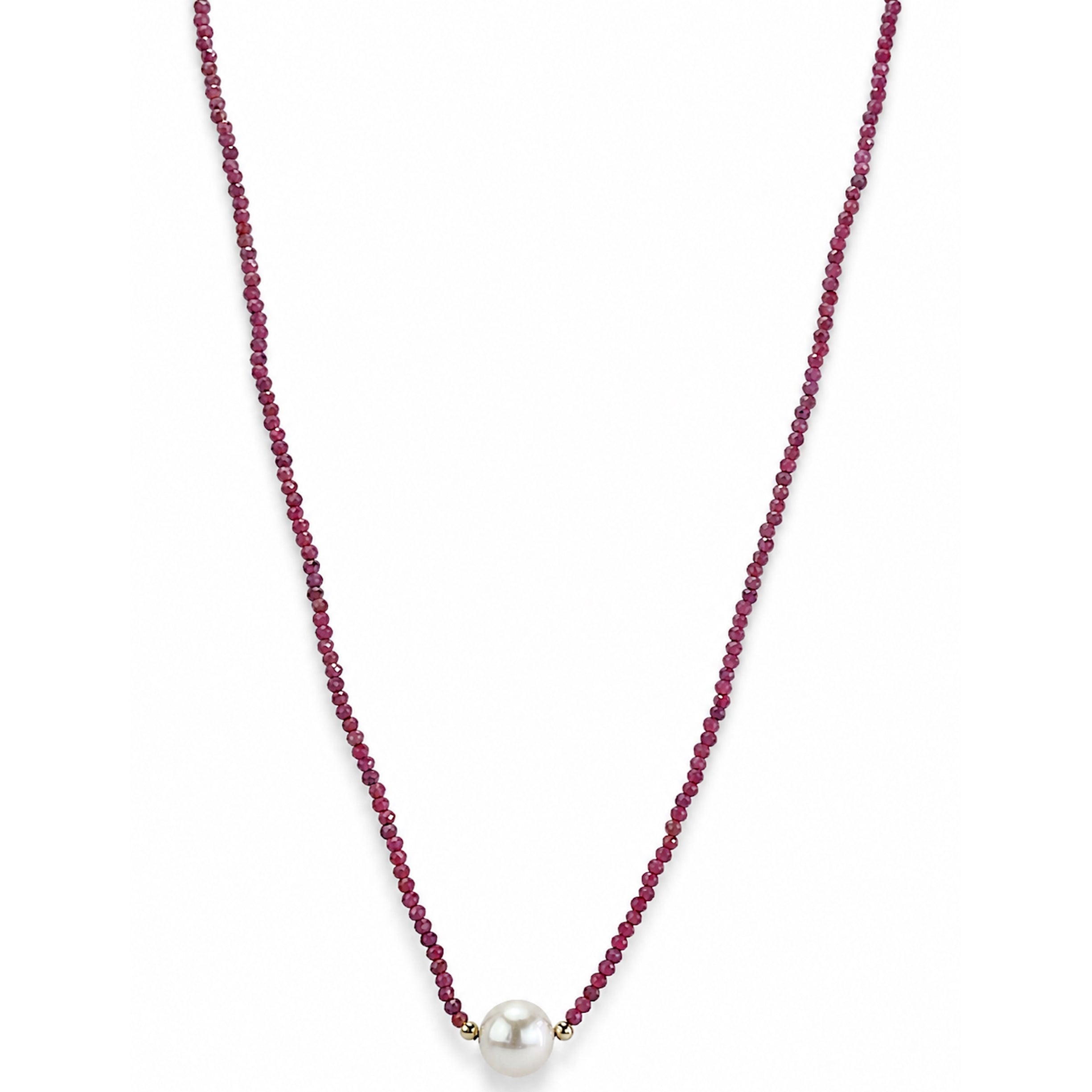 14k Dyed Ruby White Pearl Center Necklace