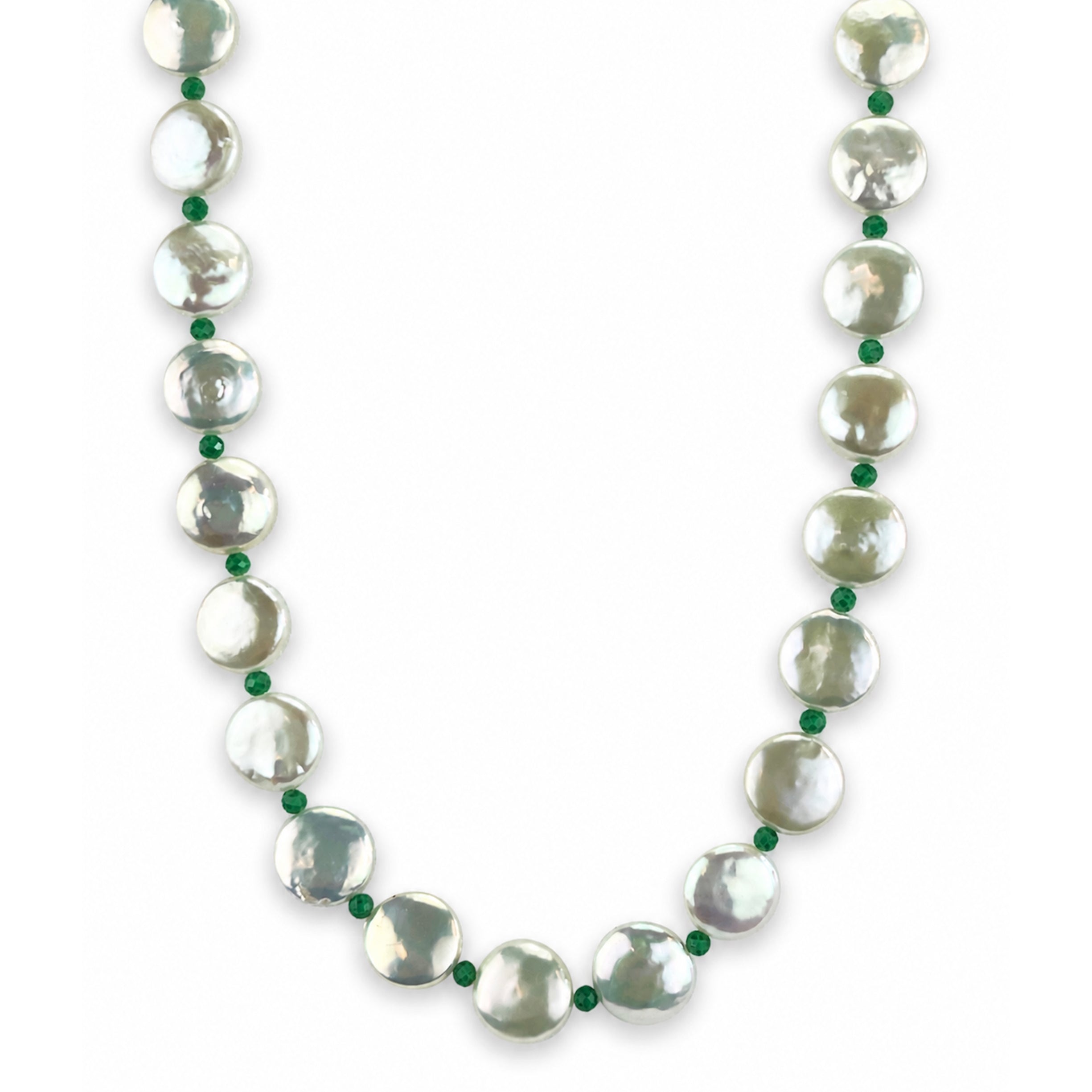 14k White Coin Pearl Gemstones 1X1 Necklace