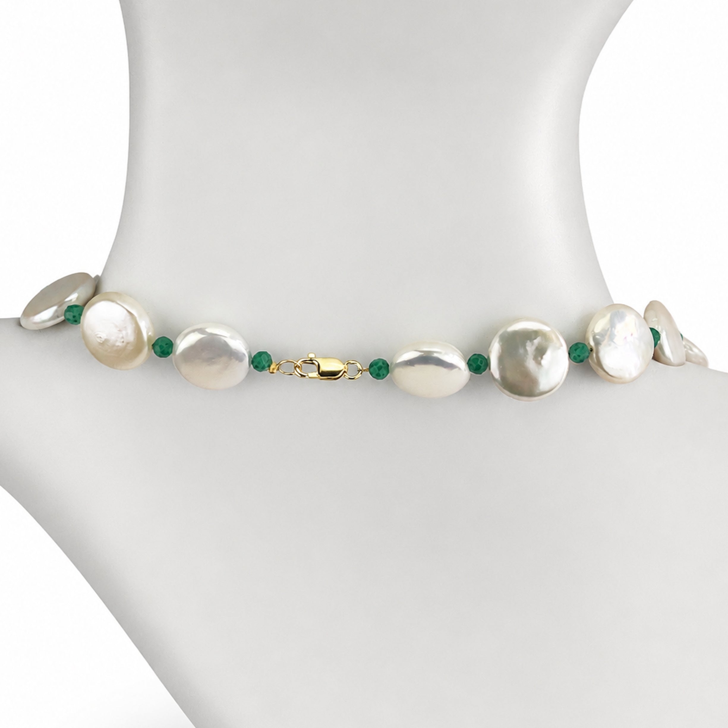 14k White Coin Pearl Gemstones 1X1 Necklace