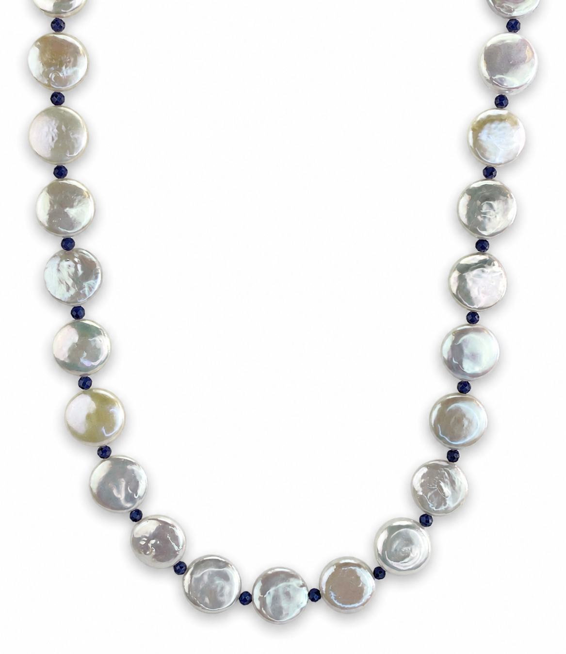 14k White Coin Pearl Gemstones 1X1 Necklace