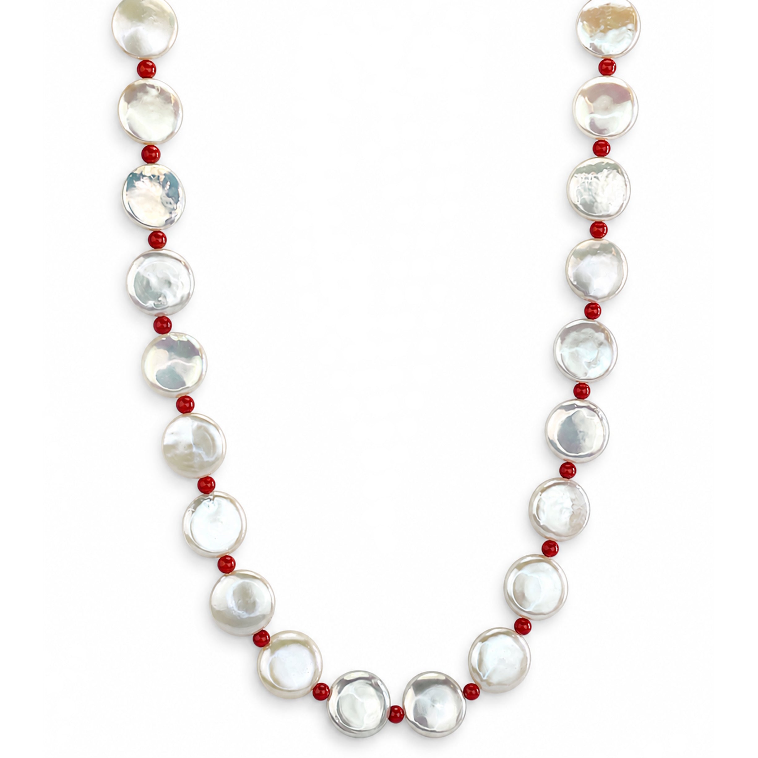 14k White Coin Pearl Gemstones 1X1 Necklace