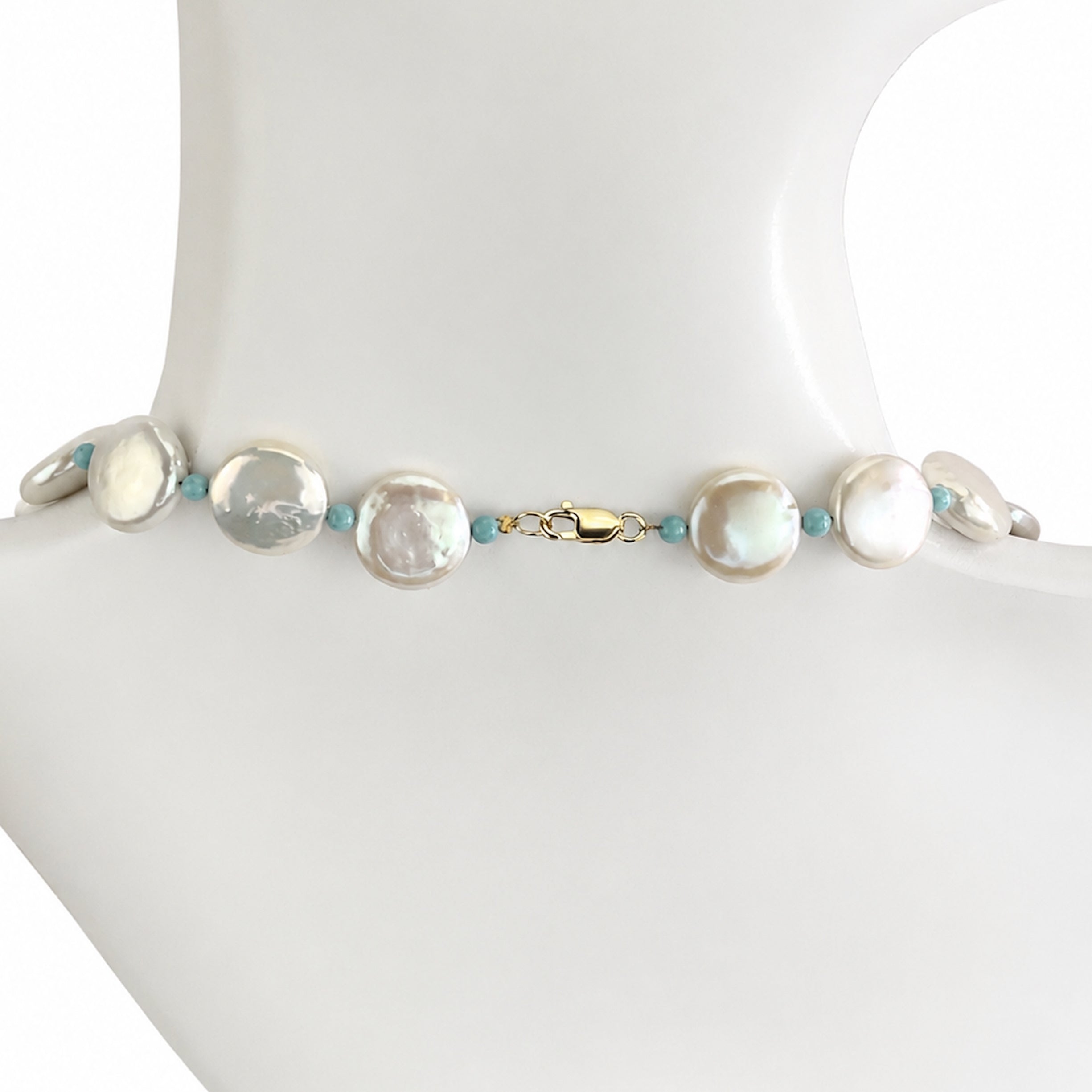 14k White Coin Pearl Gemstones 1X1 Necklace