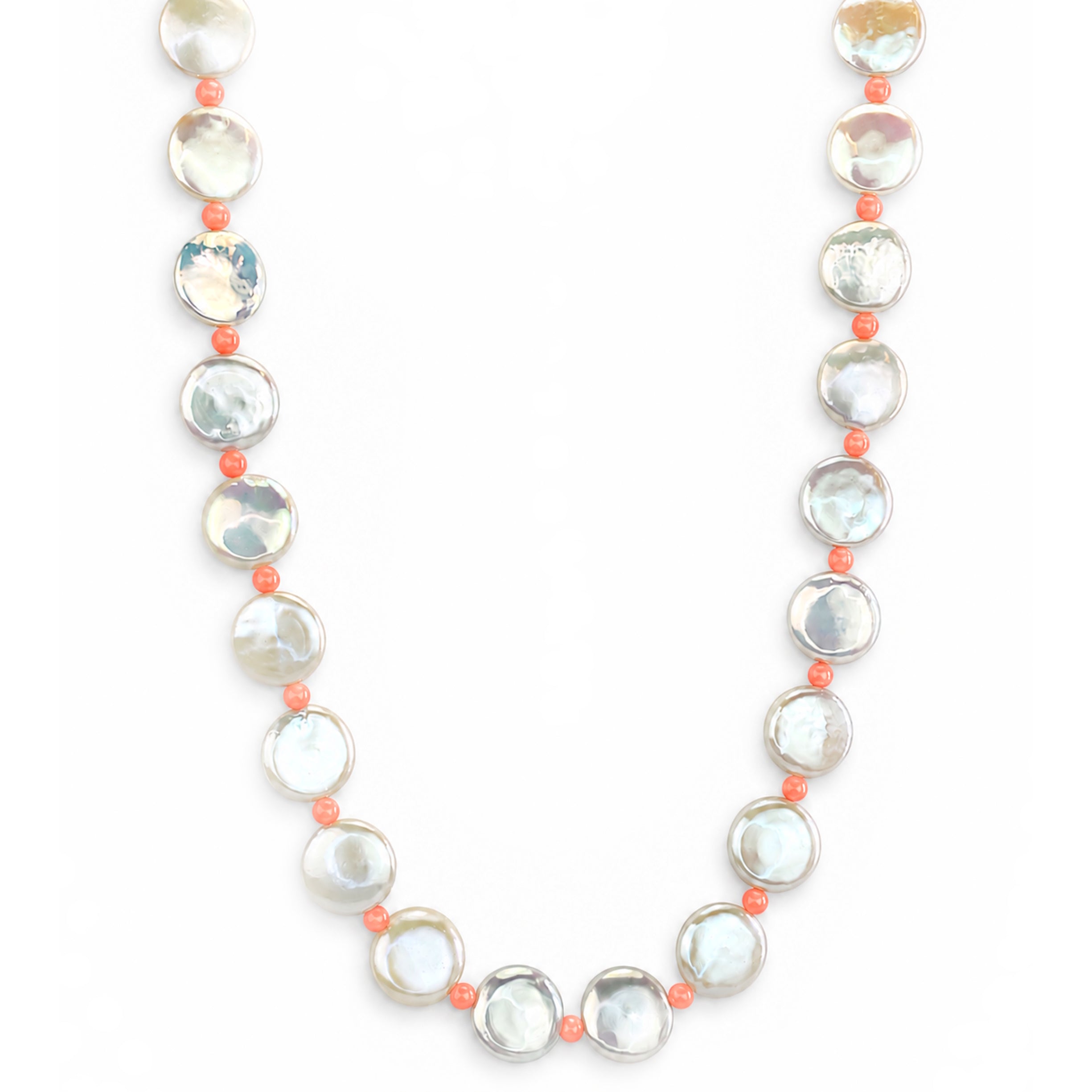 14k White Coin Pearl Gemstones 1X1 Necklace
