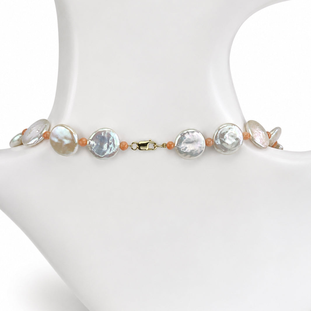 14k White Coin Pearl Gemstones 1X1 Necklace