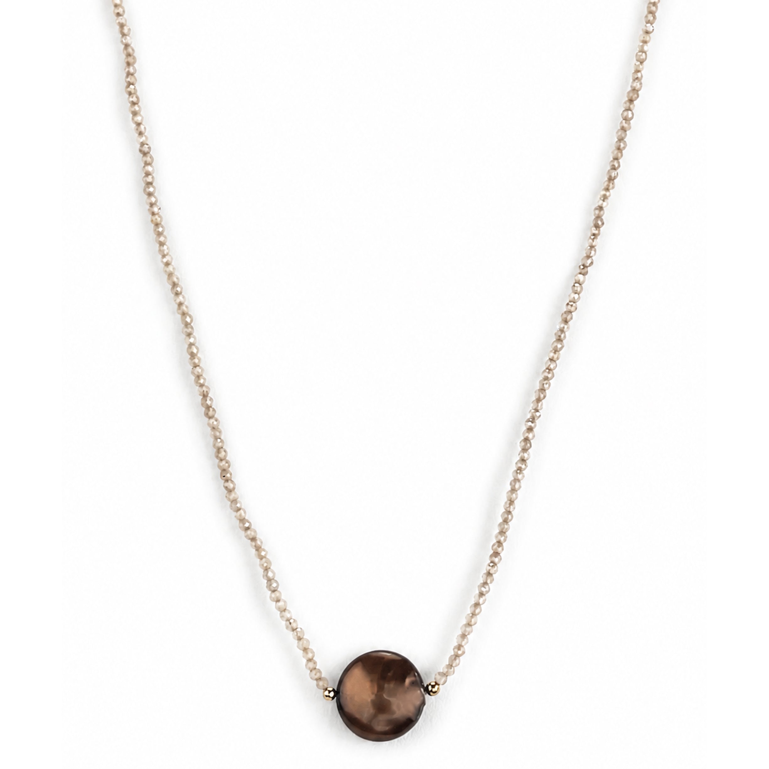 14k Brown Zircon Brown Coin Pearl Center Necklace
