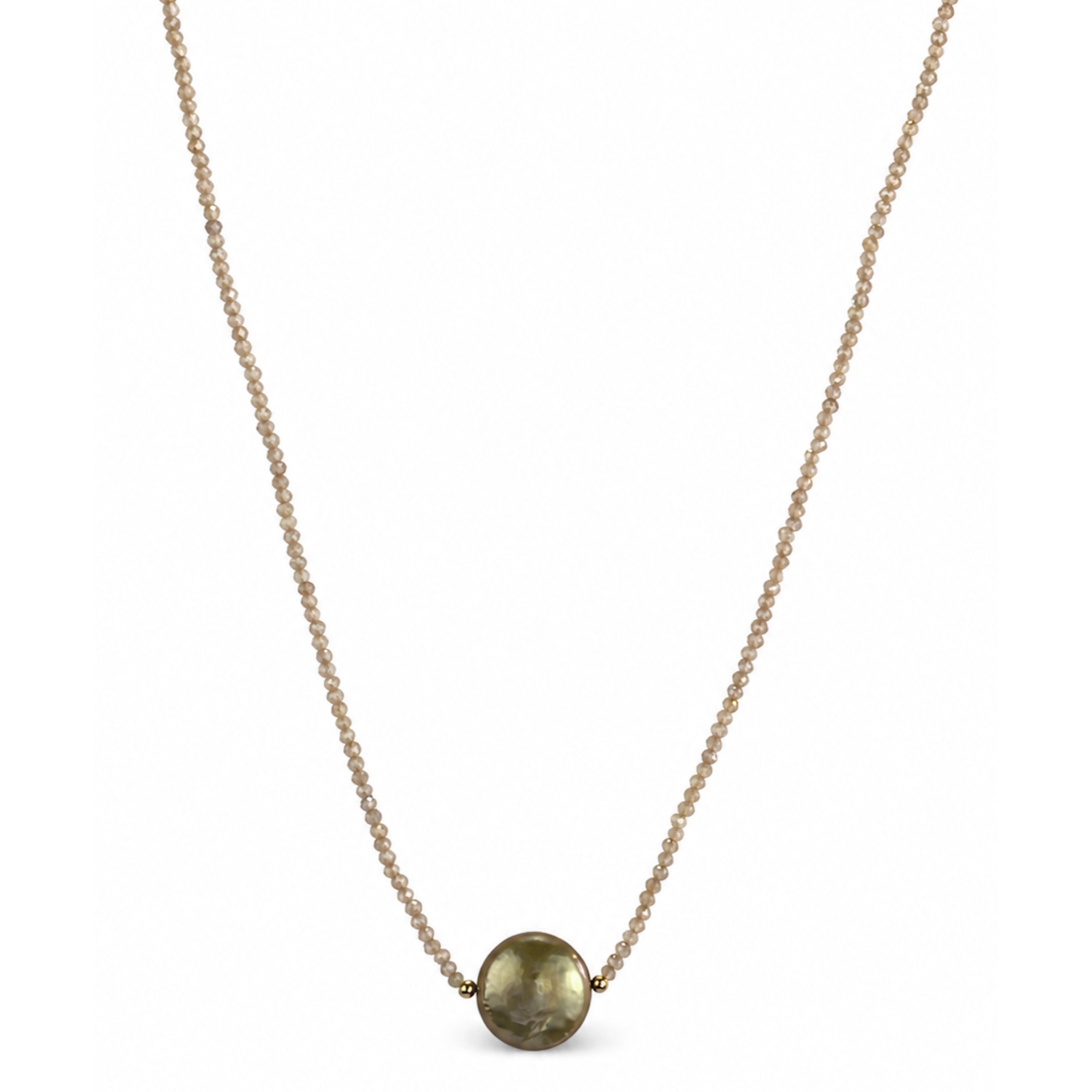 14k Brown Zircon Champagne Coin Pearl Center Necklace