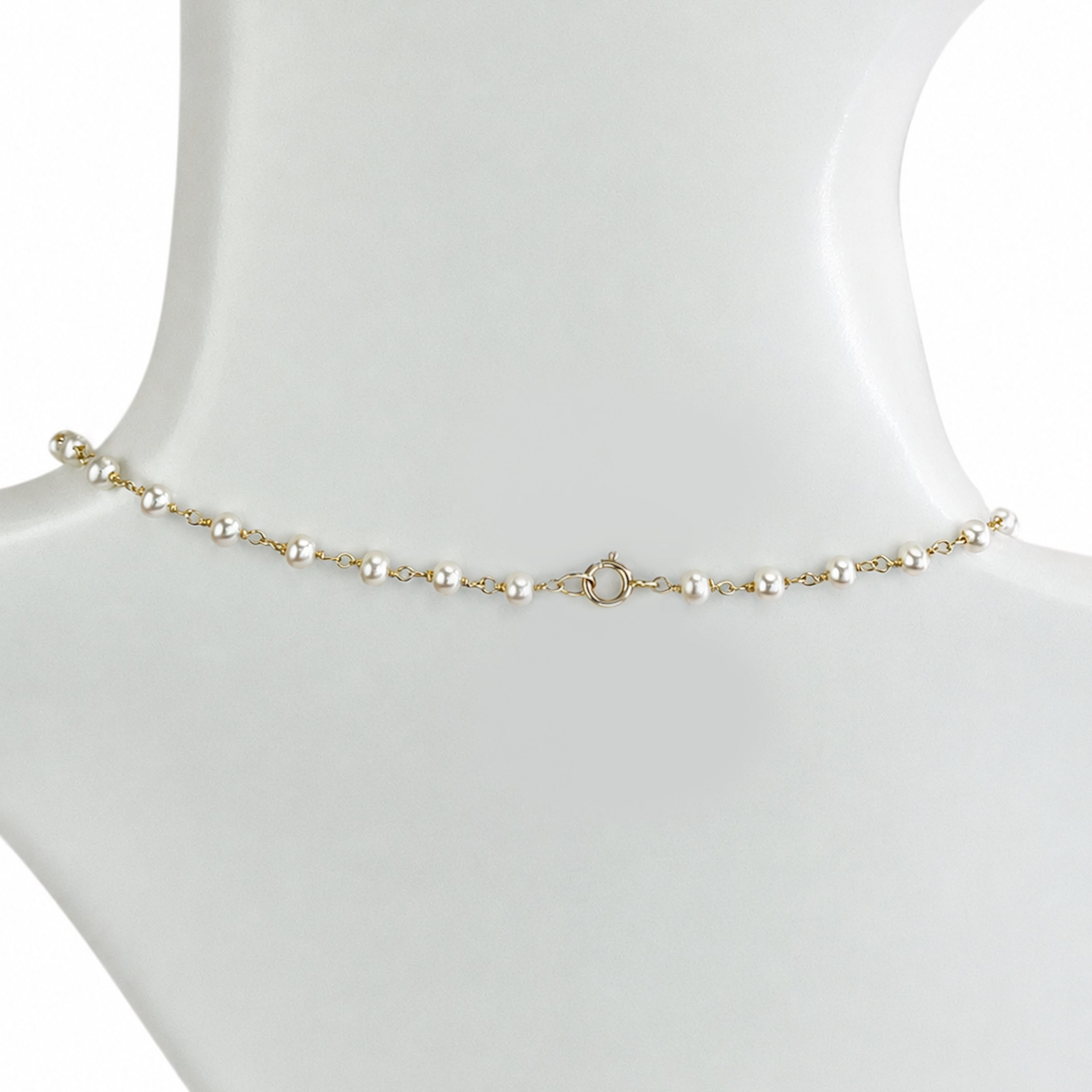 14k White Pearl Cross Center Link Necklace