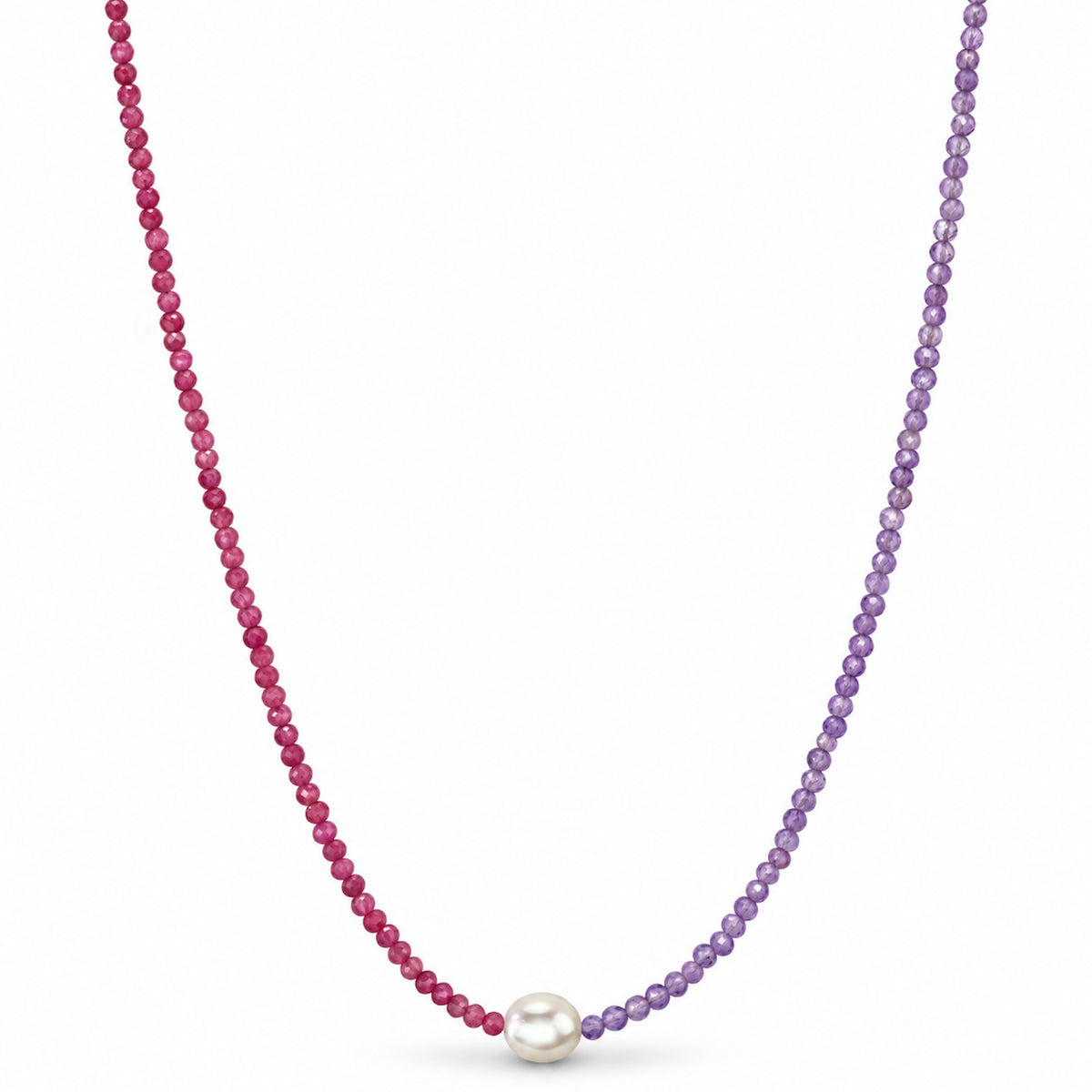 14k Bi-Color Gemstone Oval Pearl Center Necklace