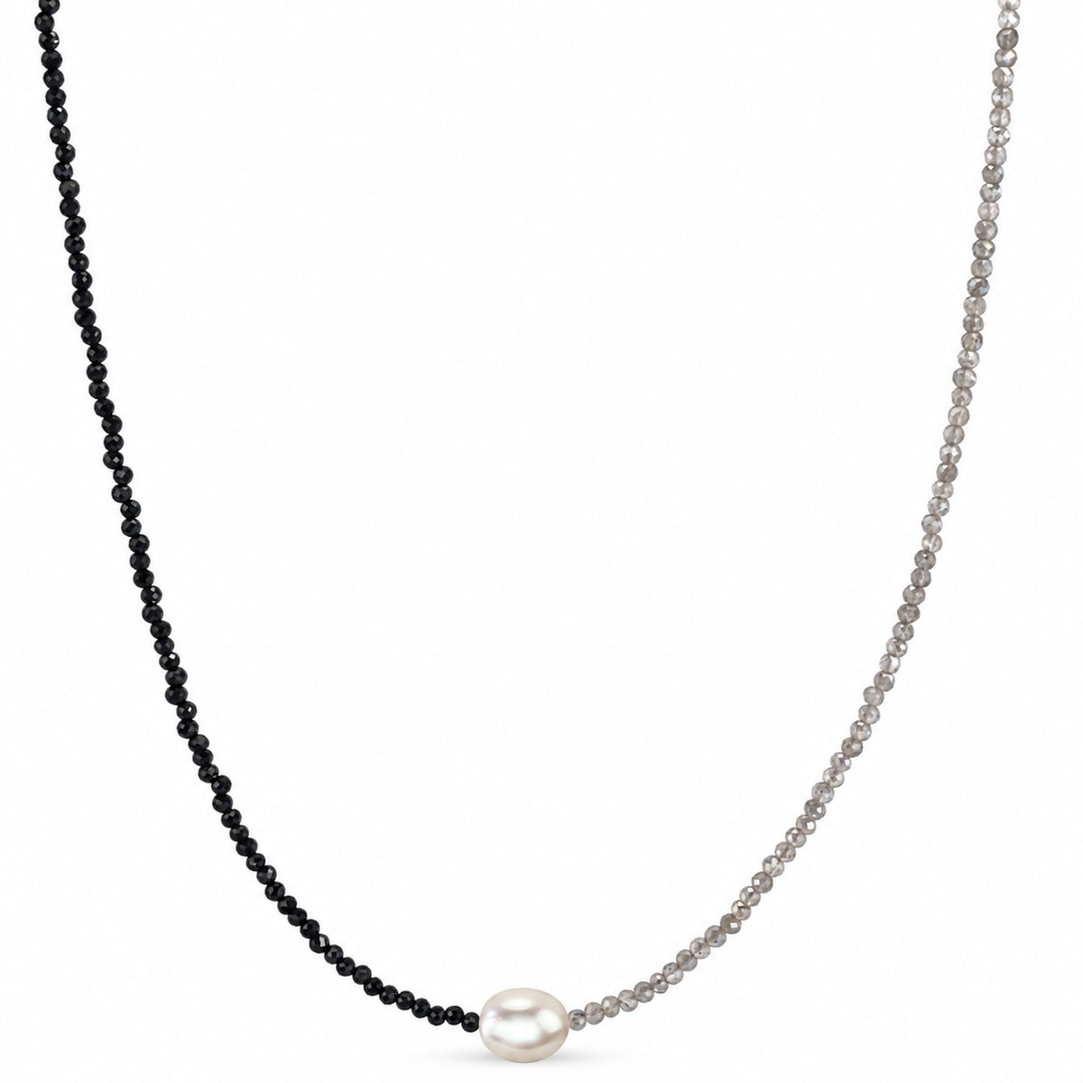 14k Bi-Color Gemstone Oval Pearl Center Necklace