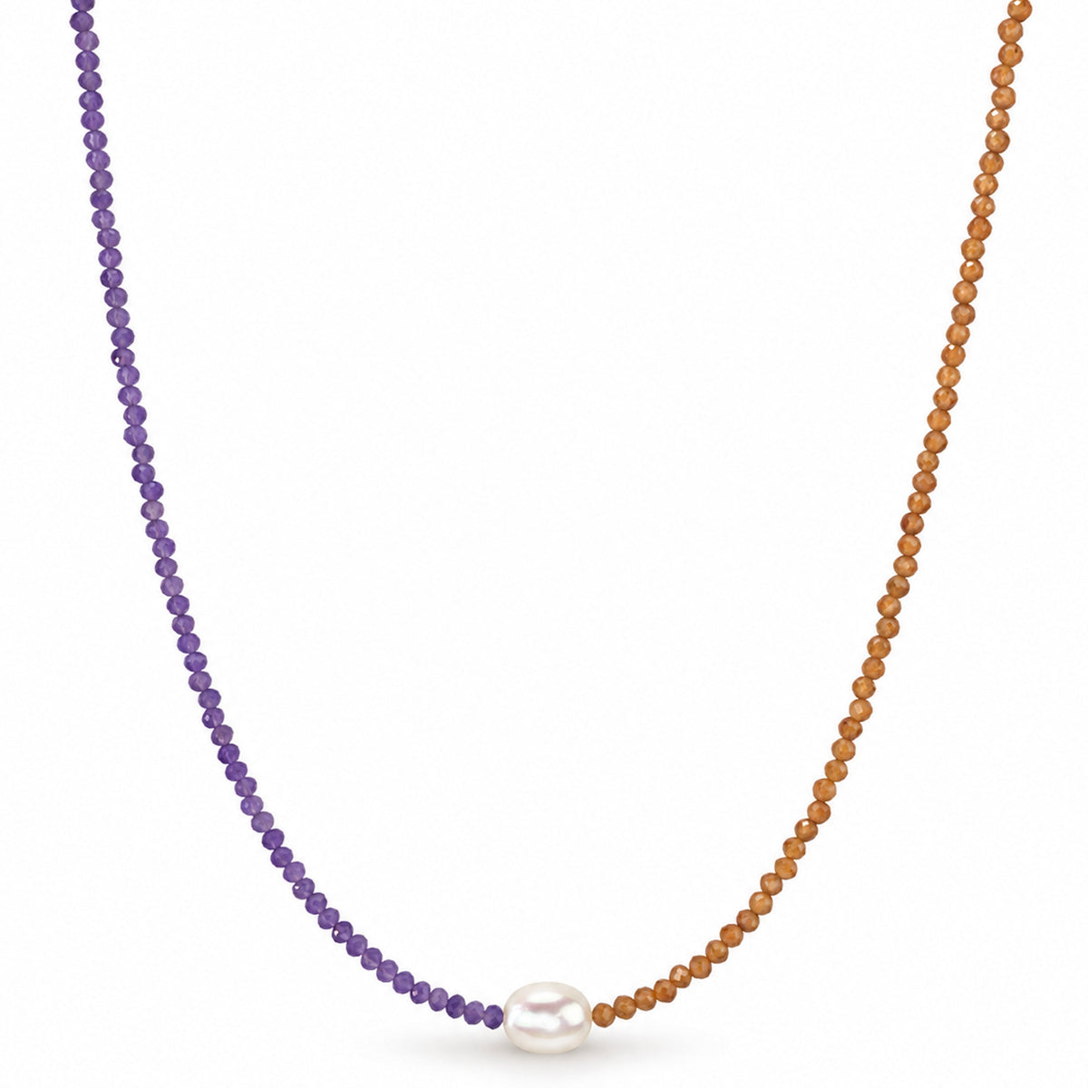 14k Bi-Color Gemstone Oval Pearl Center Necklace