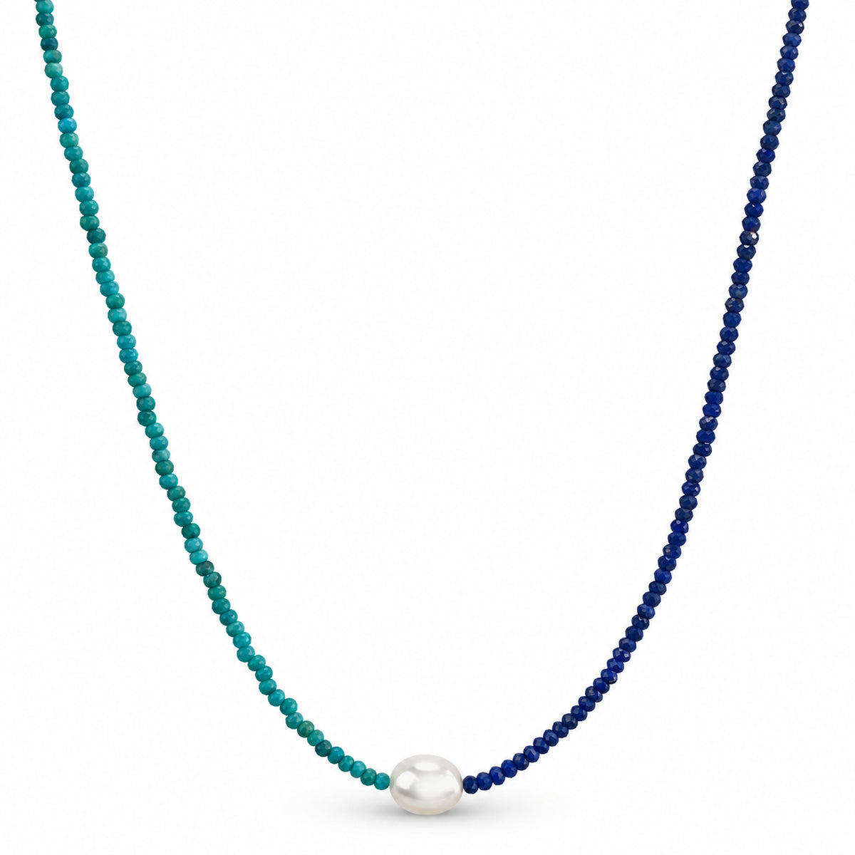 14k Bi-Color Gemstone Oval Pearl Center Necklace