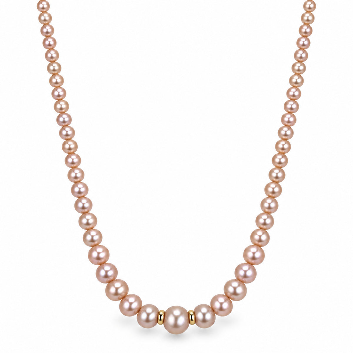 14k Natural Pink/White Pearl Graduated Gold Roundel Necklace