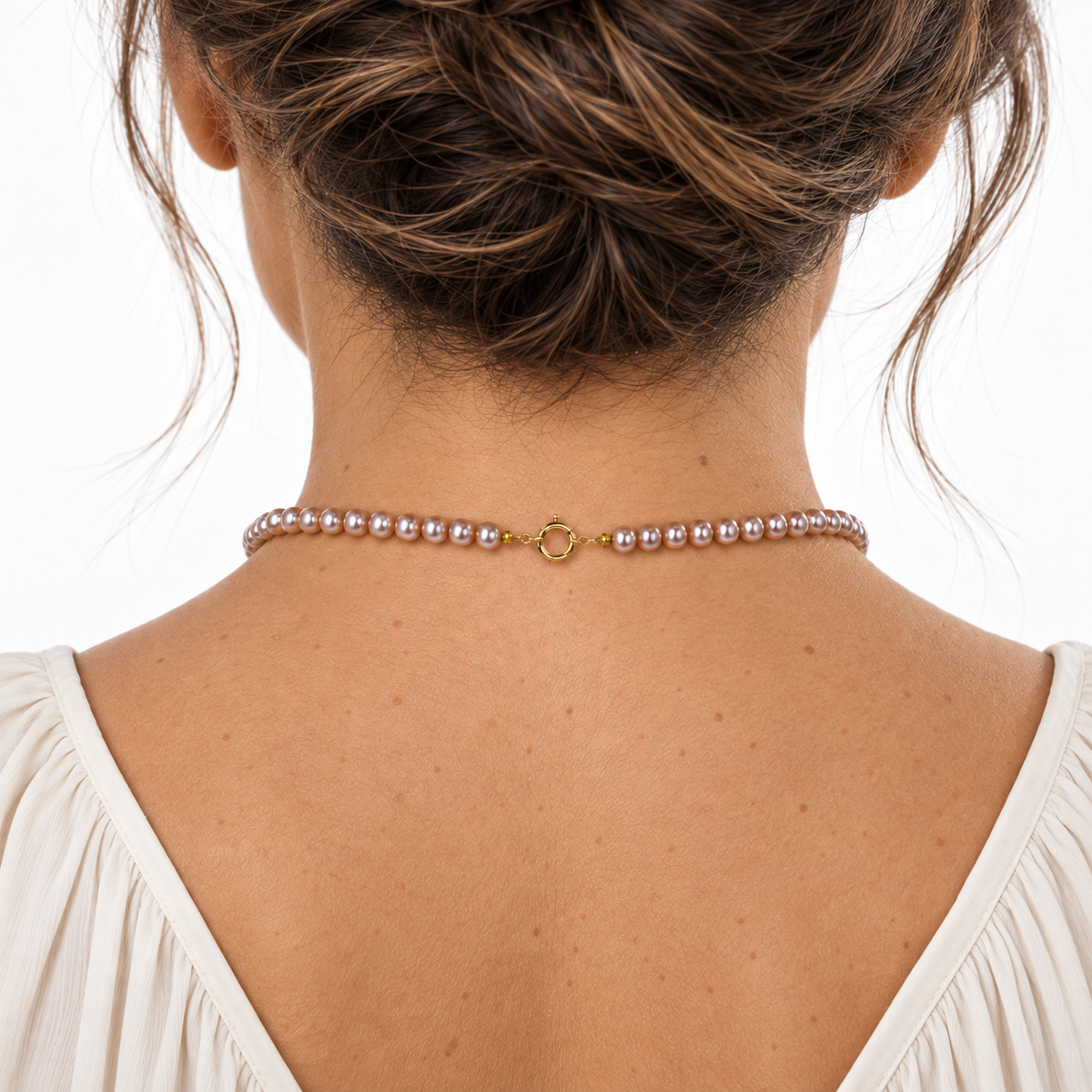 14k Natural Pink/White Pearl Graduated Gold Roundel Necklace