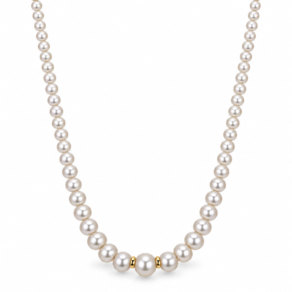 14k Natural Pink or White Pearl Graduated Gold Roundel Necklace