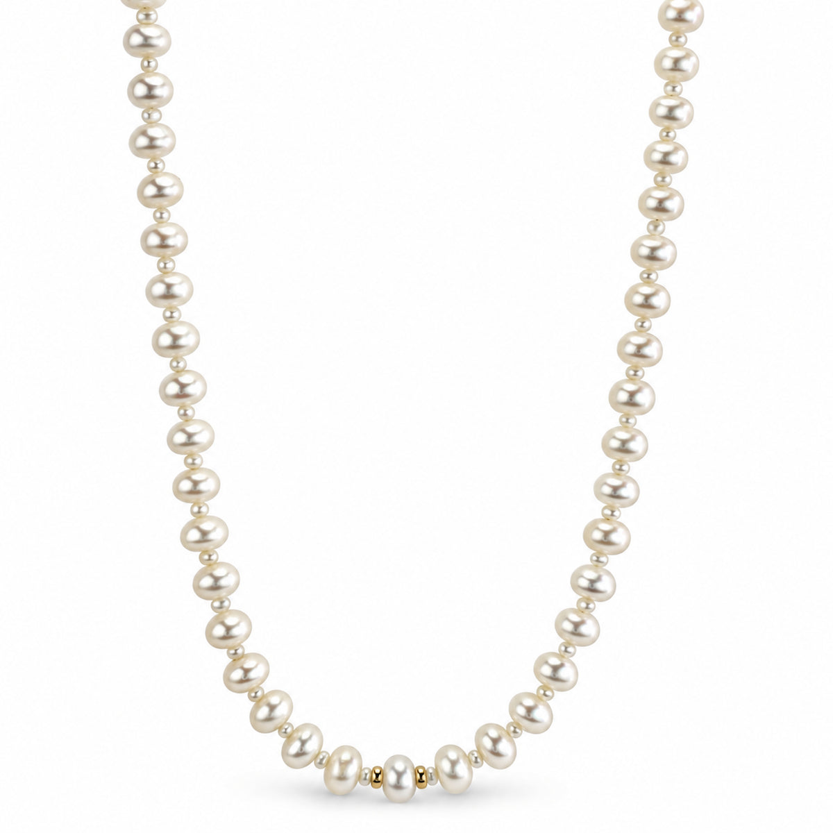14k White Pearl 1X1 Gold Roundel Center Necklace